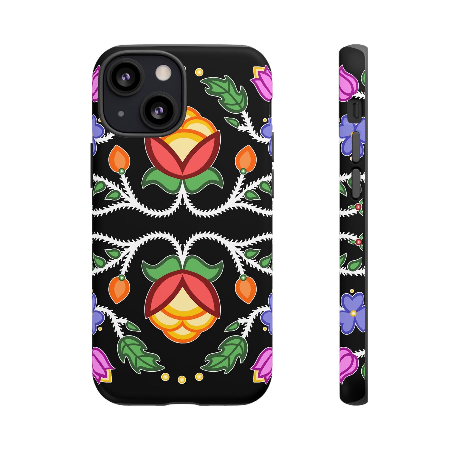 Tulip Design - Ojibwe Floral Tough Phone Cases - Black