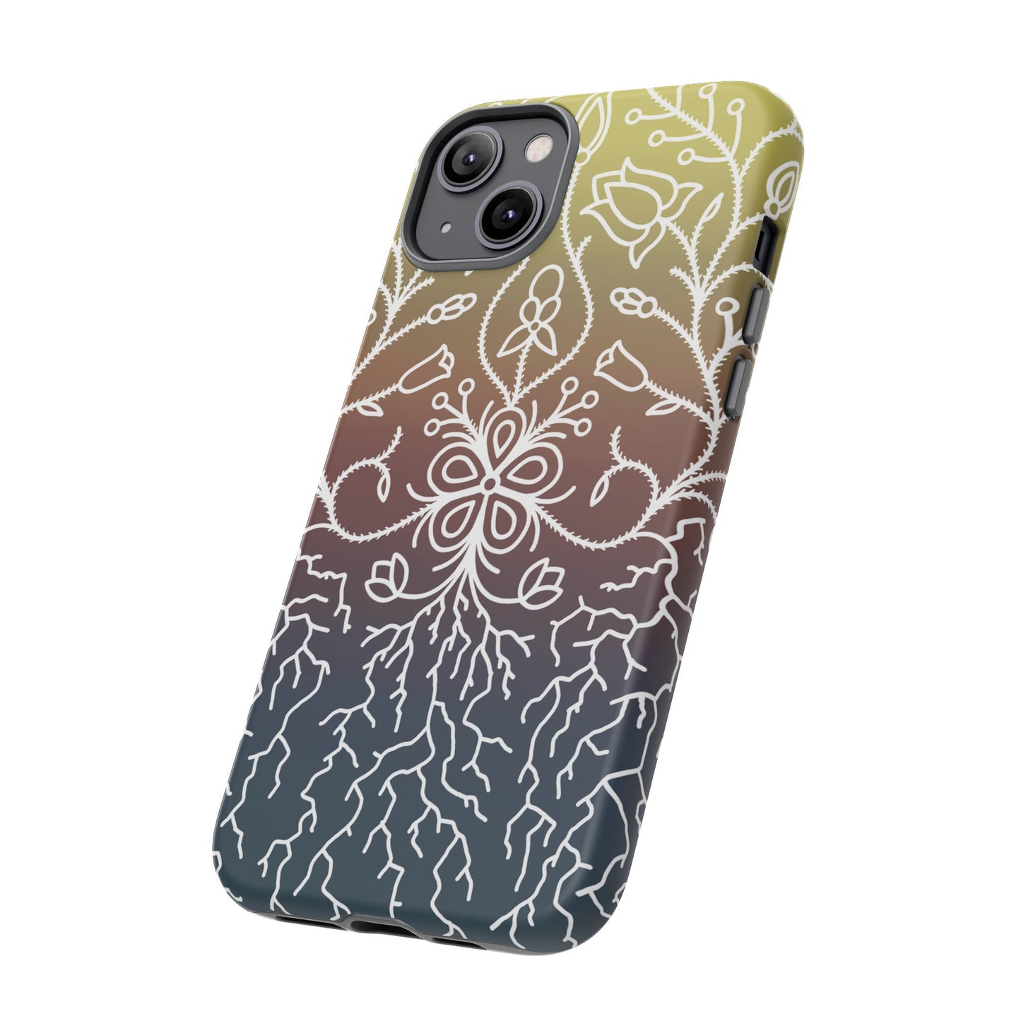 Sunset Ojibwe Floral Print Tough Phone Cases - Black