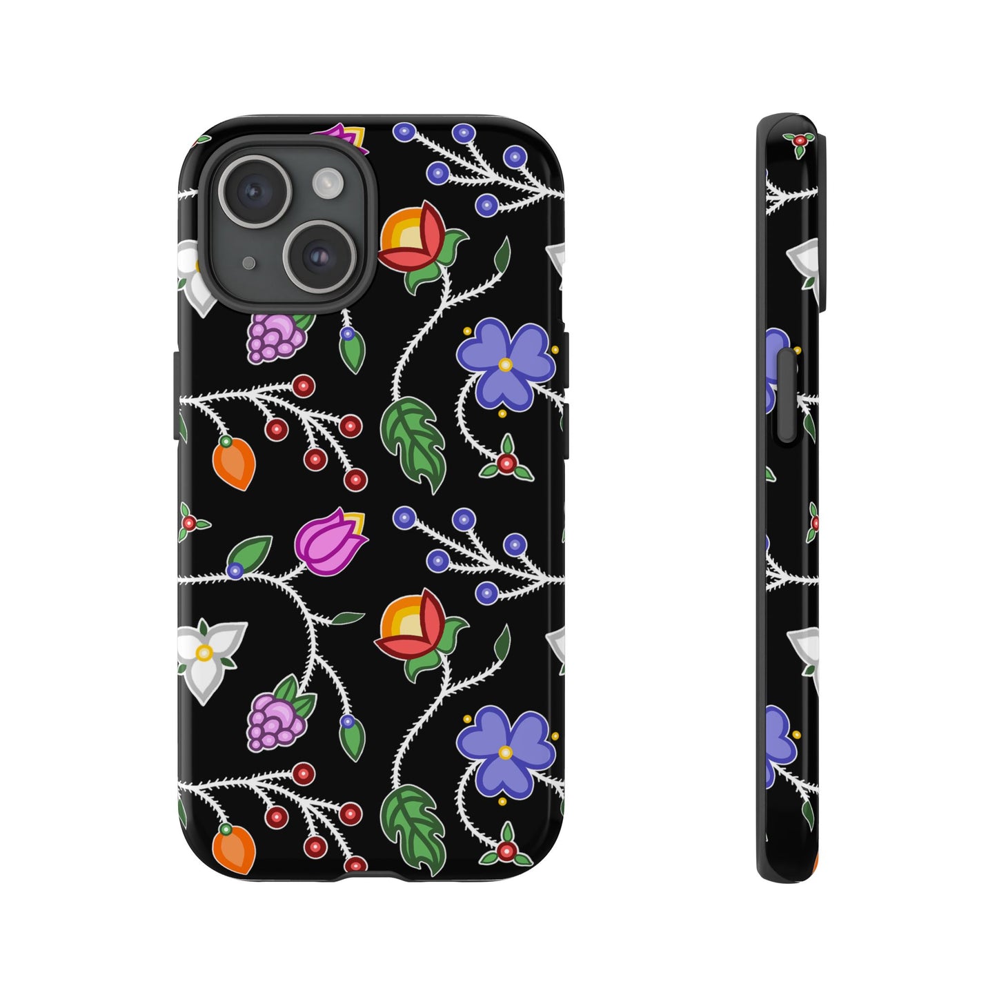 Ojibwe Floral Tough Phone Cases - Black