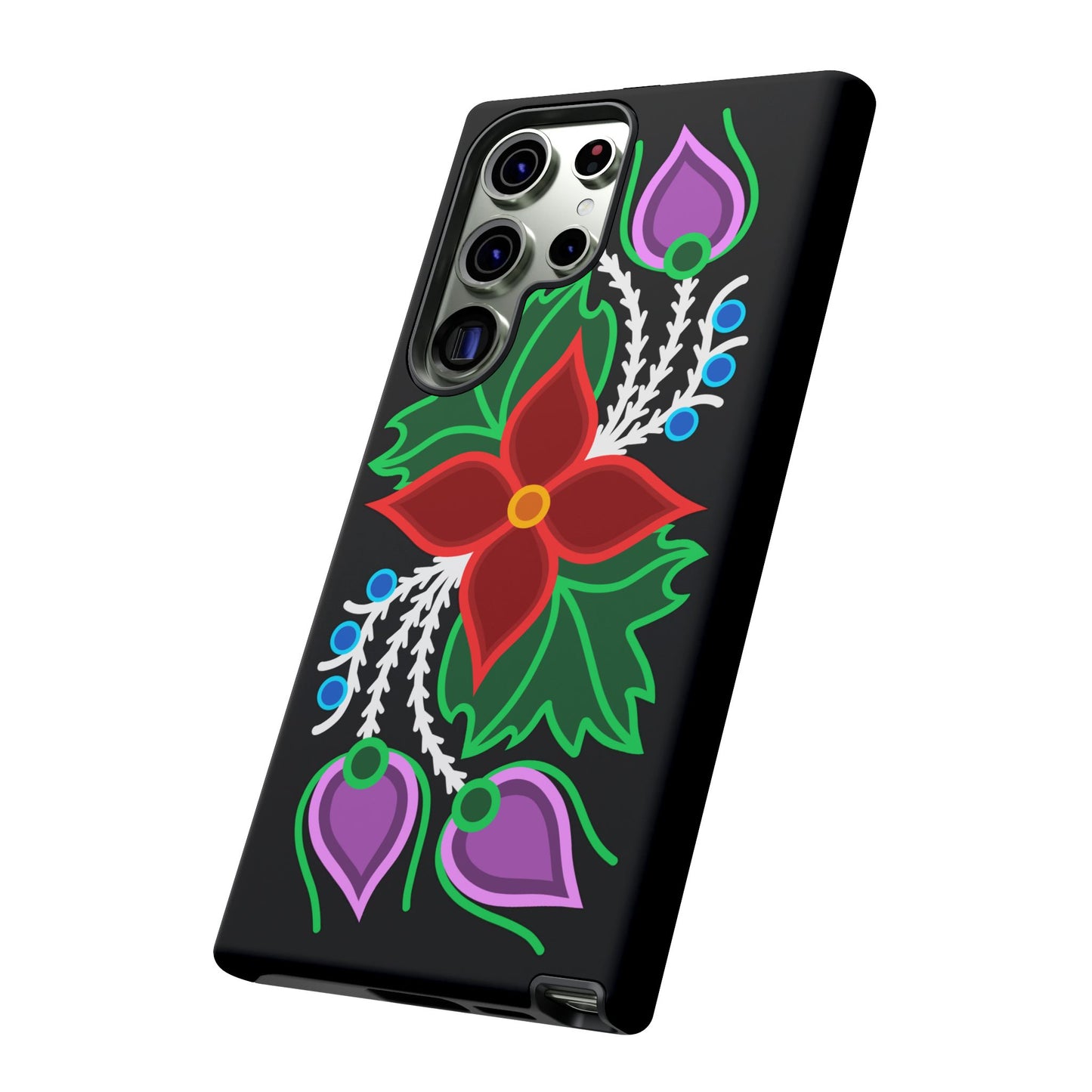 Traditional Ojibwe Floral Tough Phone Cases - Black