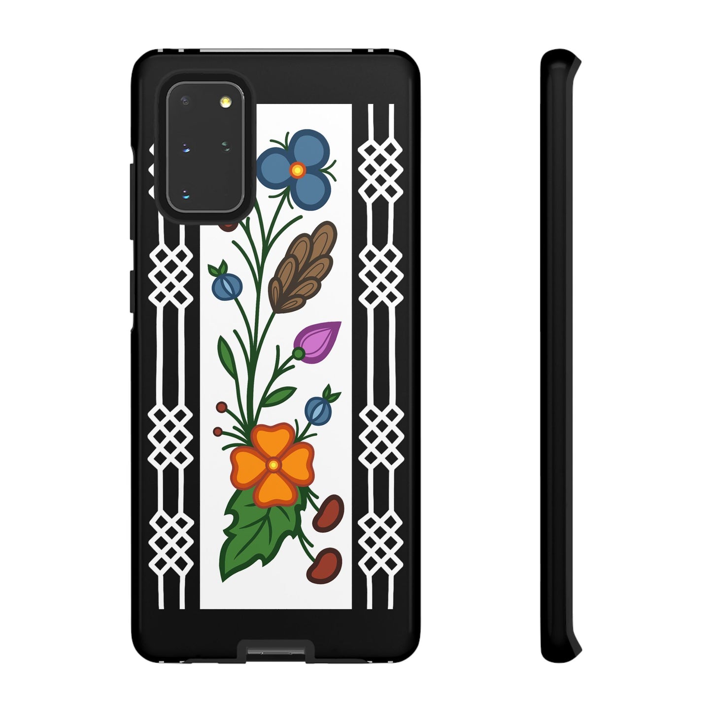 Ojibwe Floral Panel & Otter Track Geometric Border - Tough Phone Cases - Black