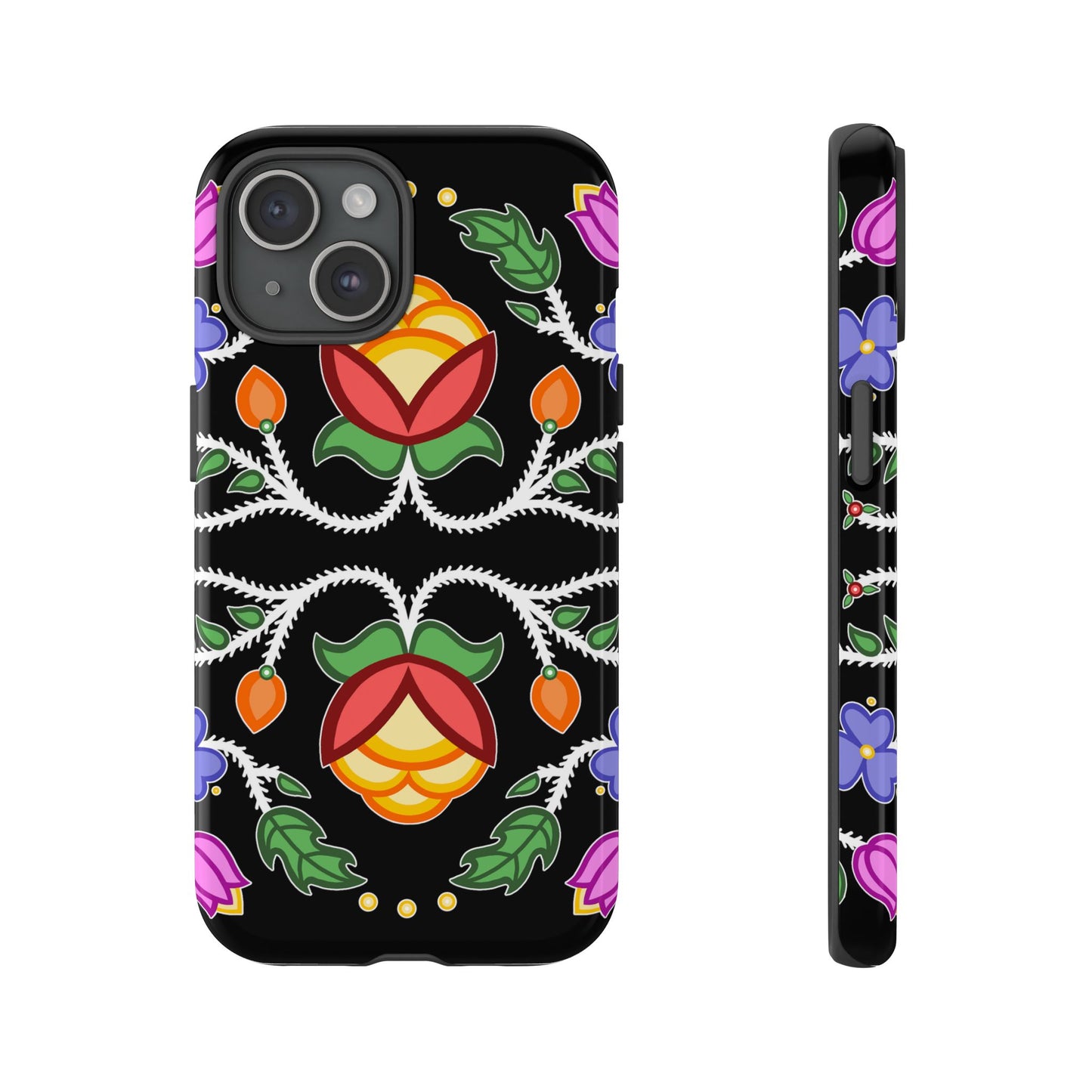 Tulip Design - Ojibwe Floral Tough Phone Cases - Black