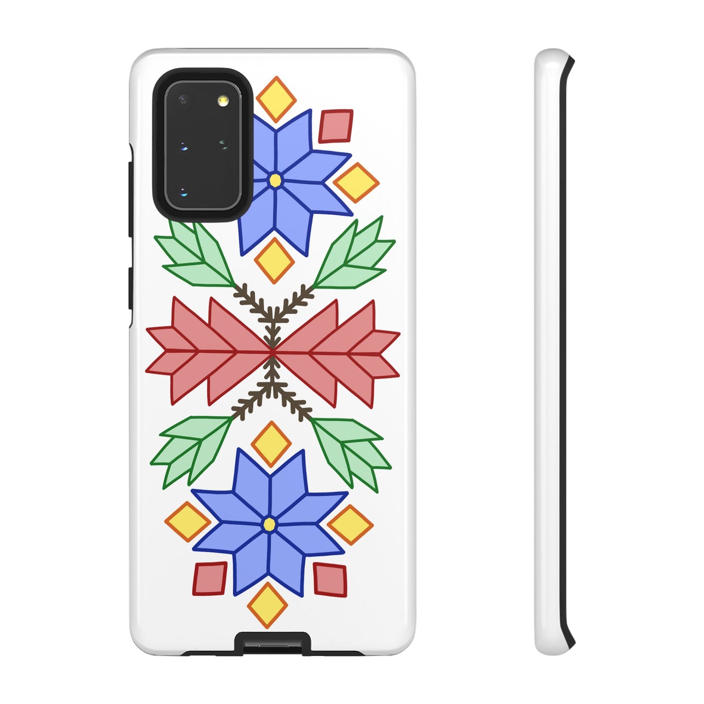 Geometric Ojibwe Floral Tough Phone Cases - White