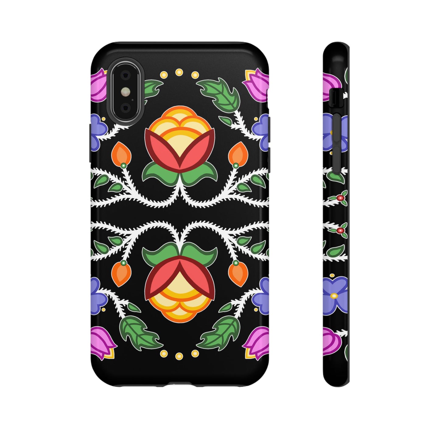 Tulip Design - Ojibwe Floral Tough Phone Cases - Black