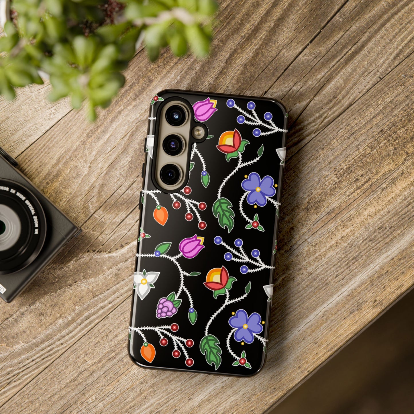 Ojibwe Floral Tough Phone Cases - Black