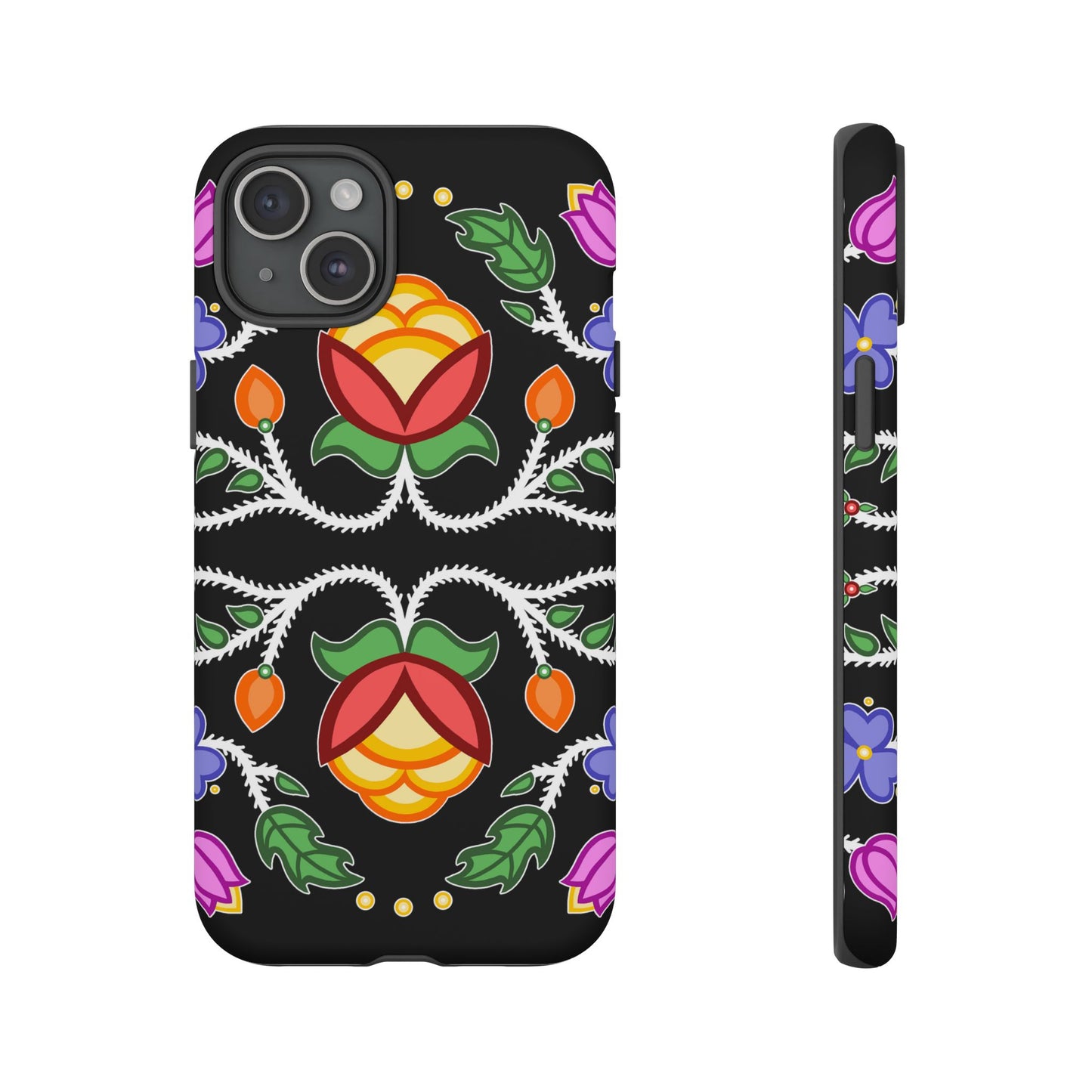 Tulip Design - Ojibwe Floral Tough Phone Cases - Black