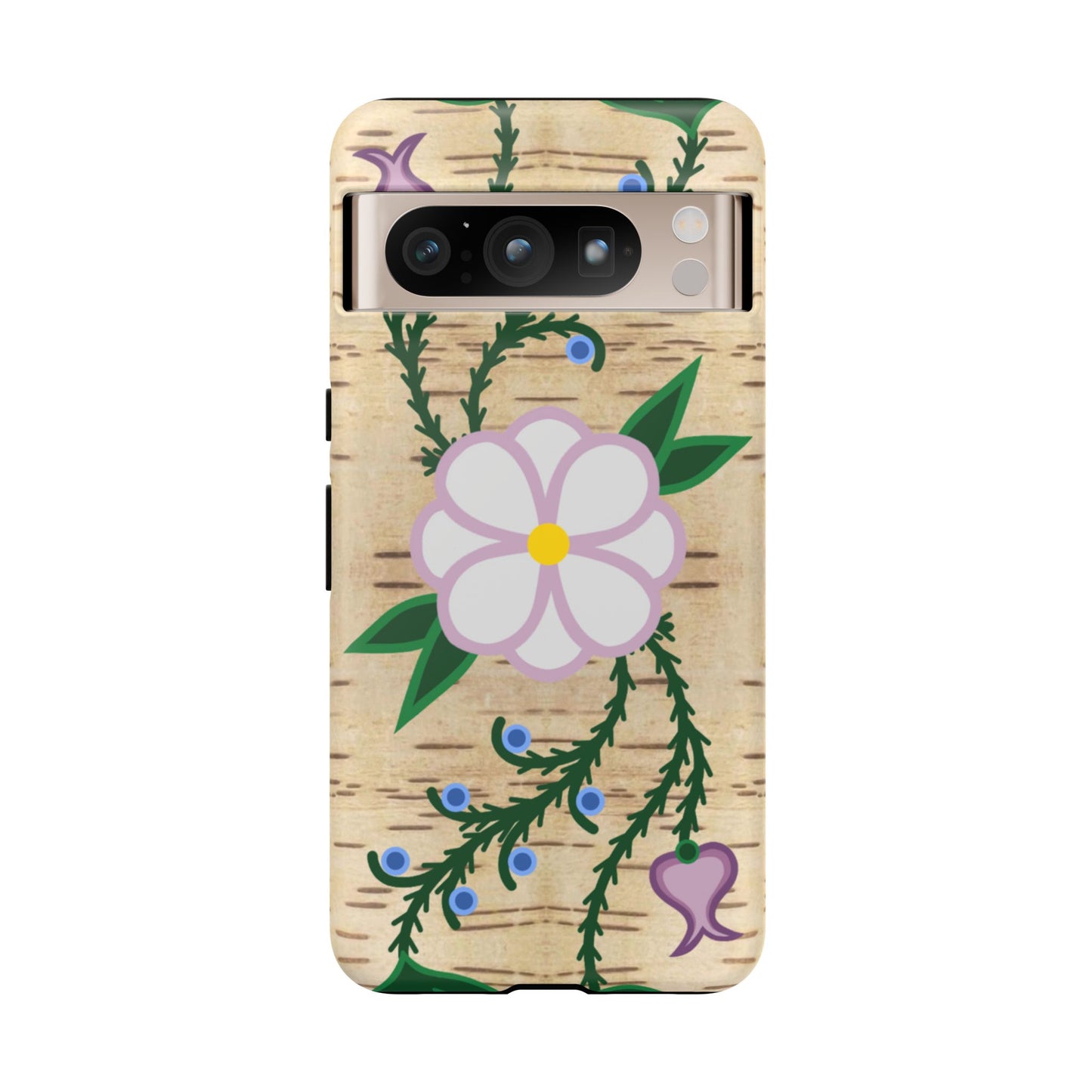 Birchbark Print Ojibwe Floral Tough Phone Cases - Black