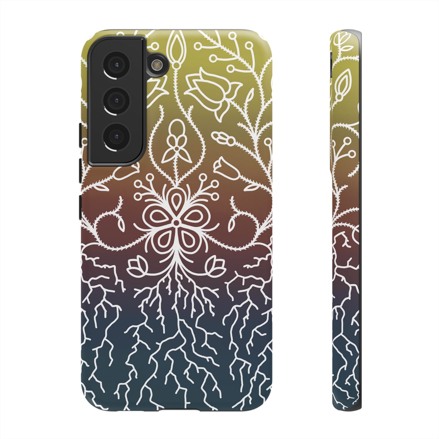 Sunset Ojibwe Floral Print Tough Phone Cases - Black