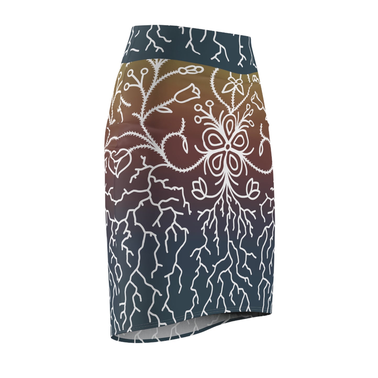 Sunset Ojibwe Floral Design - Women's Pencil Skirt