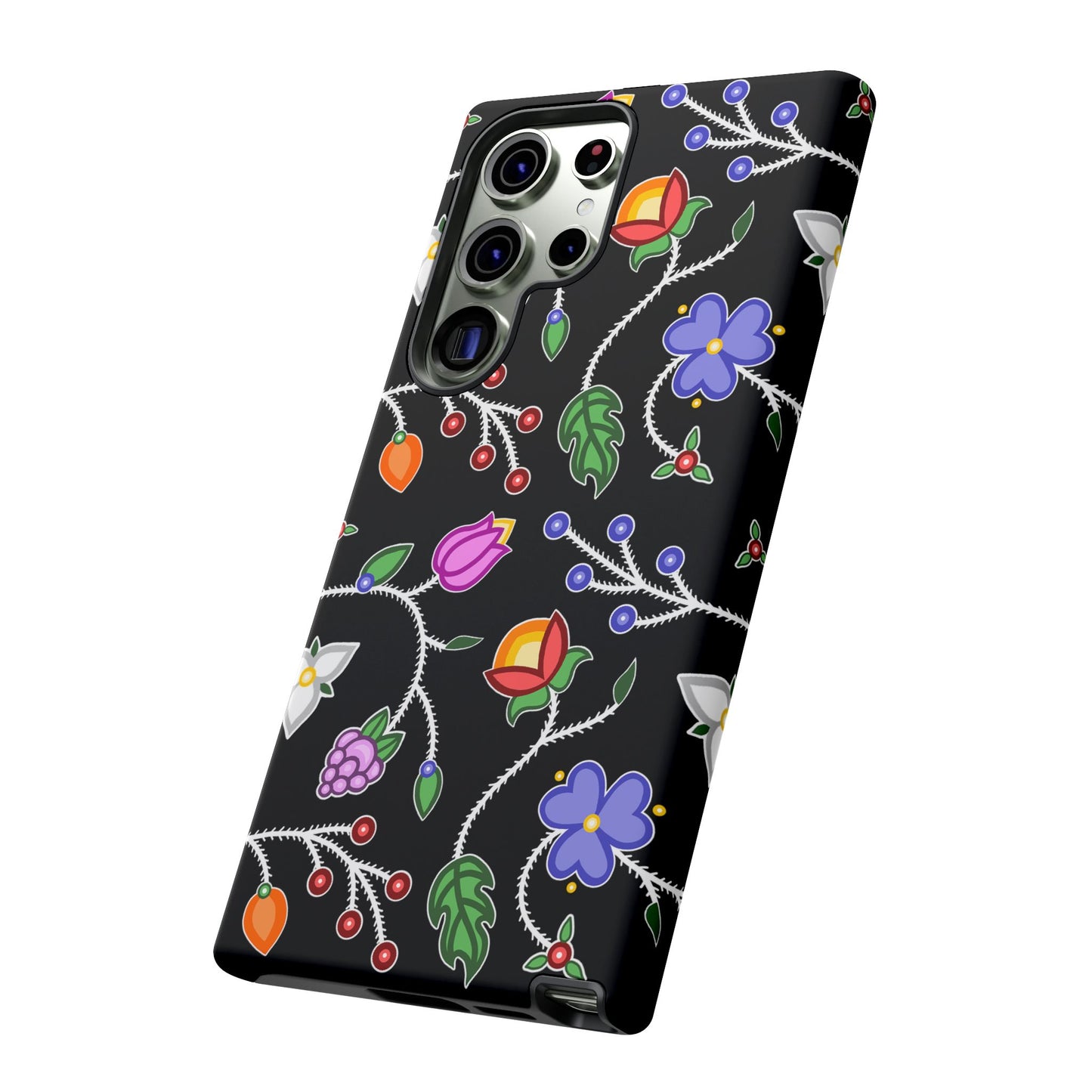 Ojibwe Floral Tough Phone Cases - Black