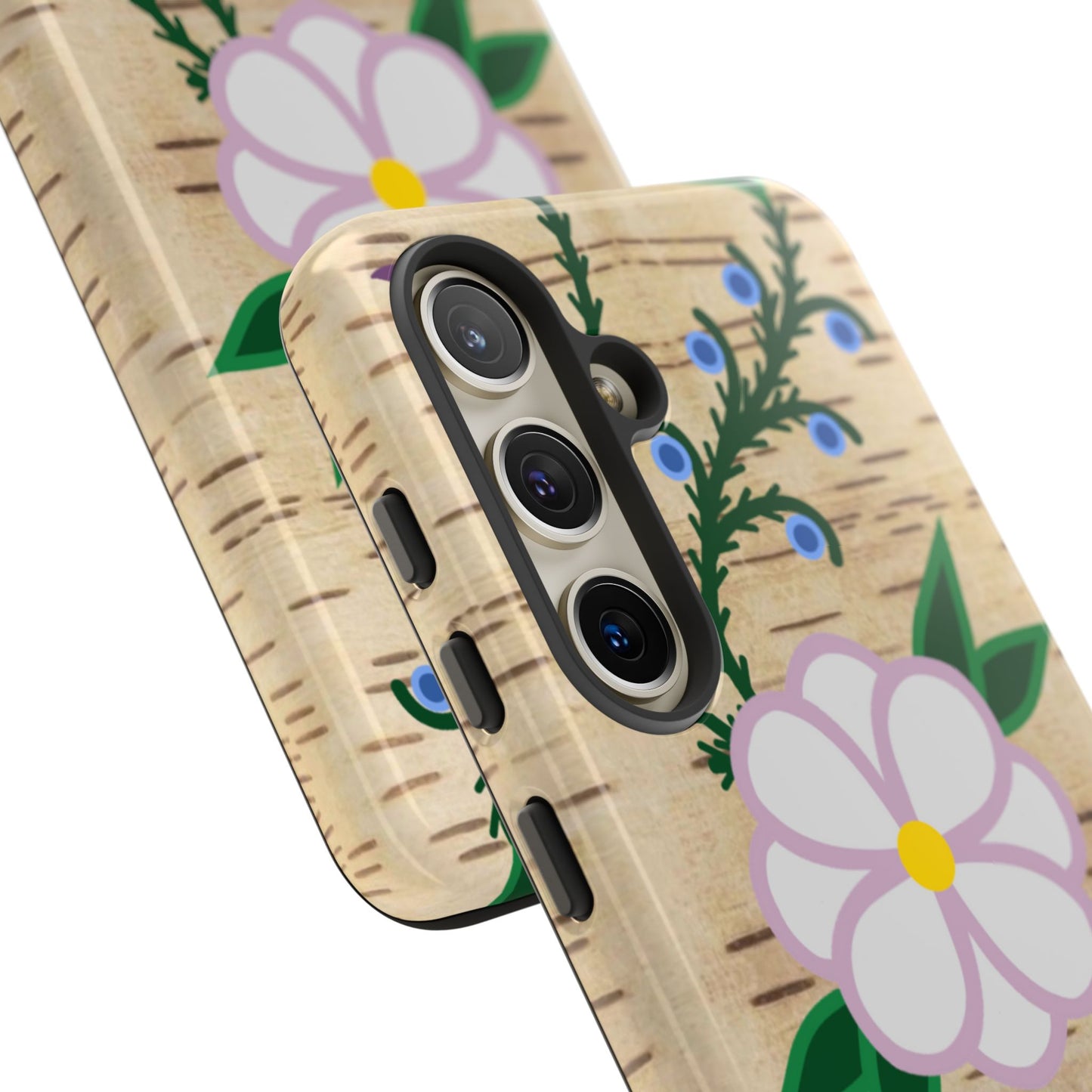 Birchbark Print Ojibwe Floral Tough Phone Cases - Black