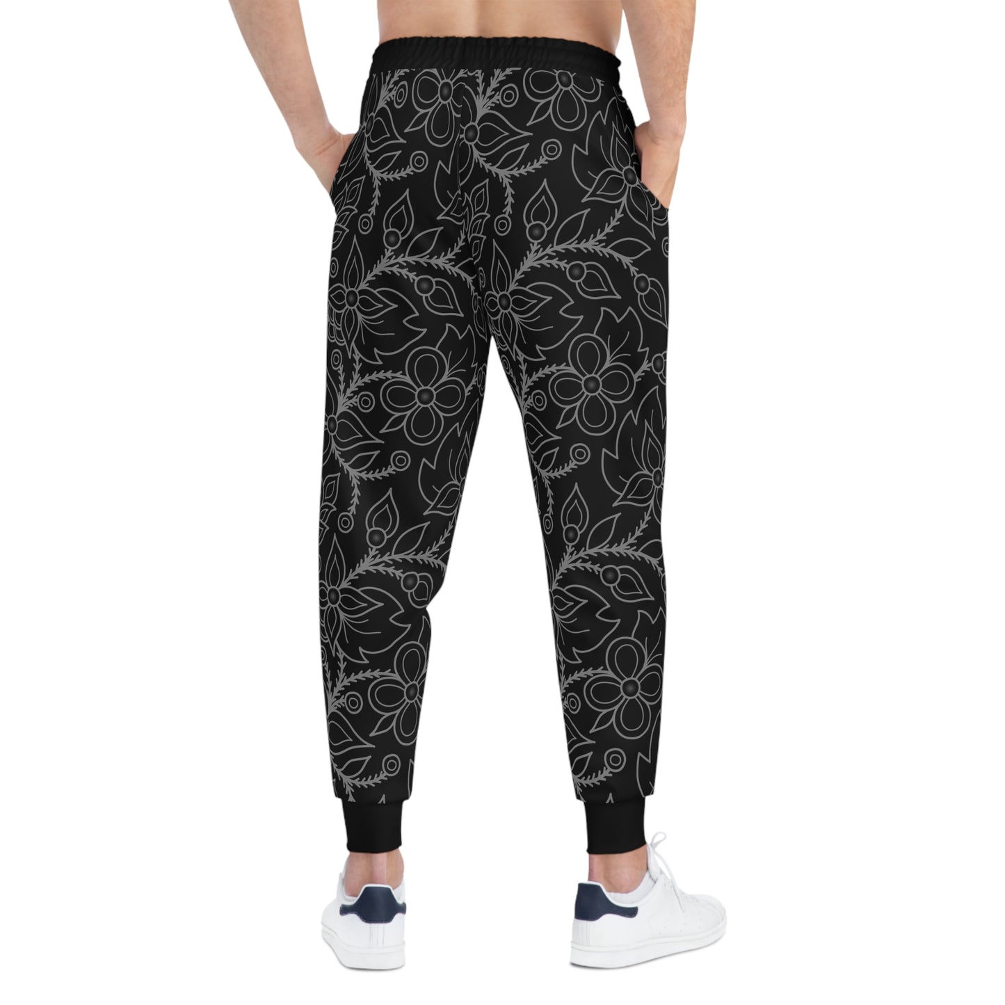 Ojibwe Woodland Floral All-Over-Print Design - Unisex Athletic Joggers - Black