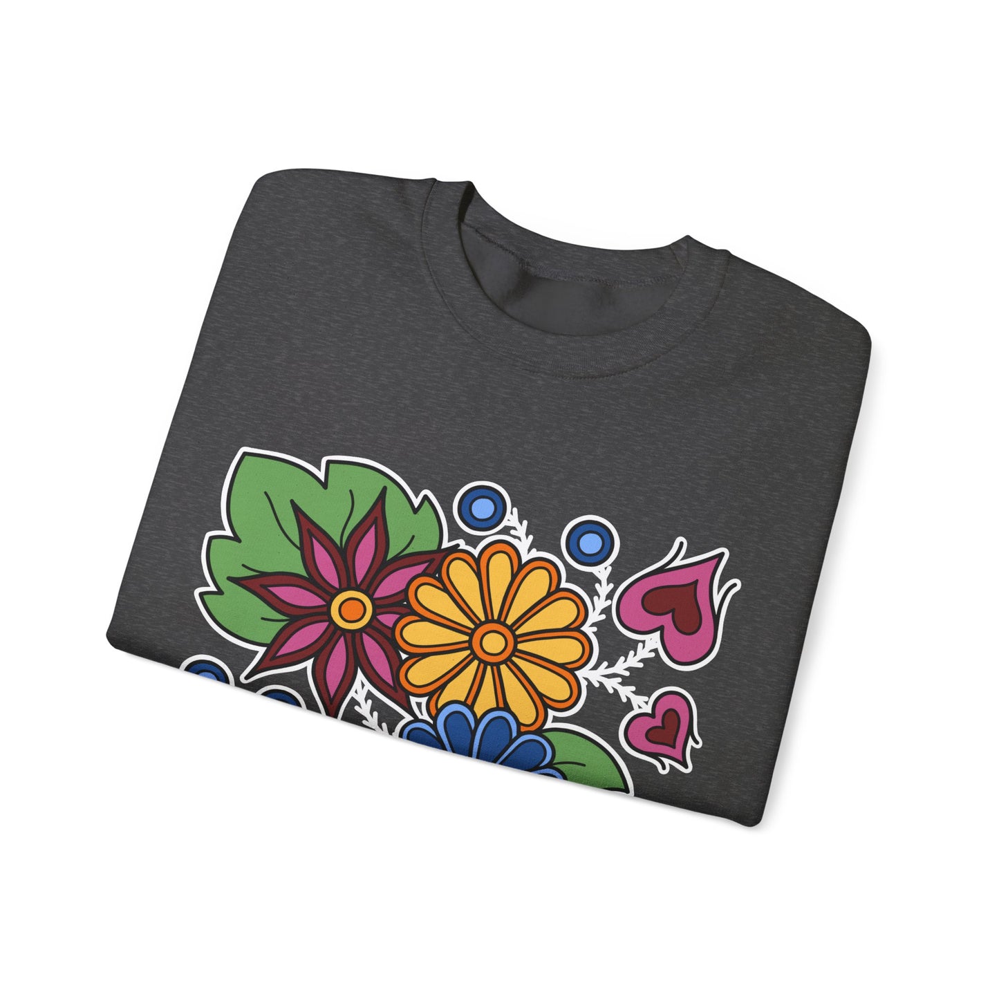 Hearts & Berries Contemporary Ojibwe Floral Design - Unisex Gildan Heavy Blend™ Crewneck Sweatshirt