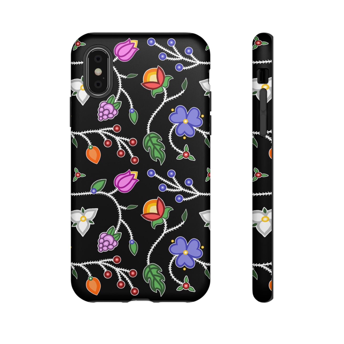 Ojibwe Floral Tough Phone Cases - Black