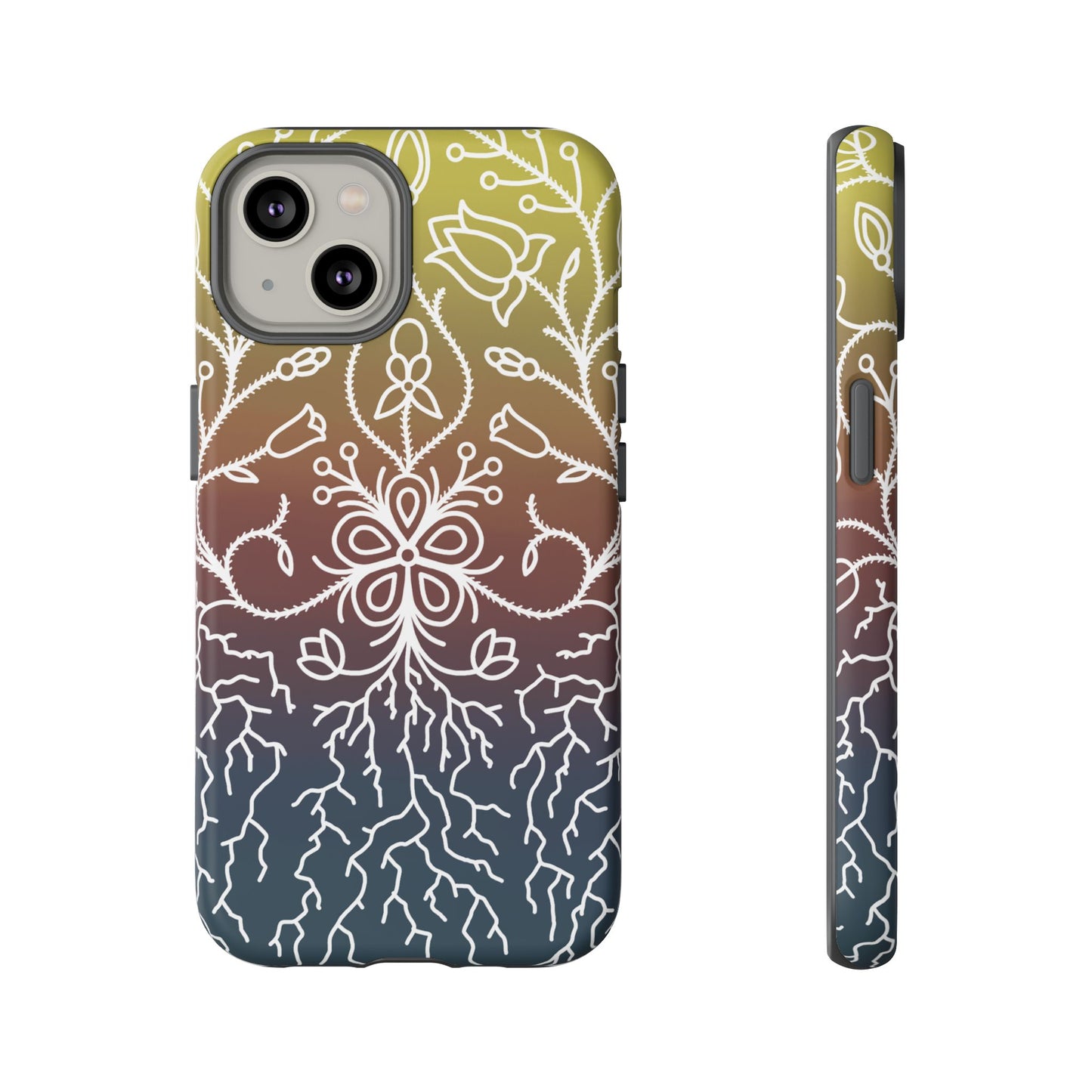 Sunset Ojibwe Floral Print Tough Phone Cases - Black