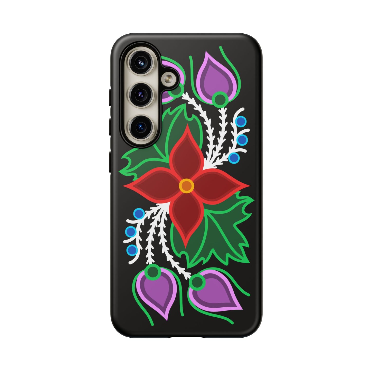 Traditional Ojibwe Floral Tough Phone Cases - Black