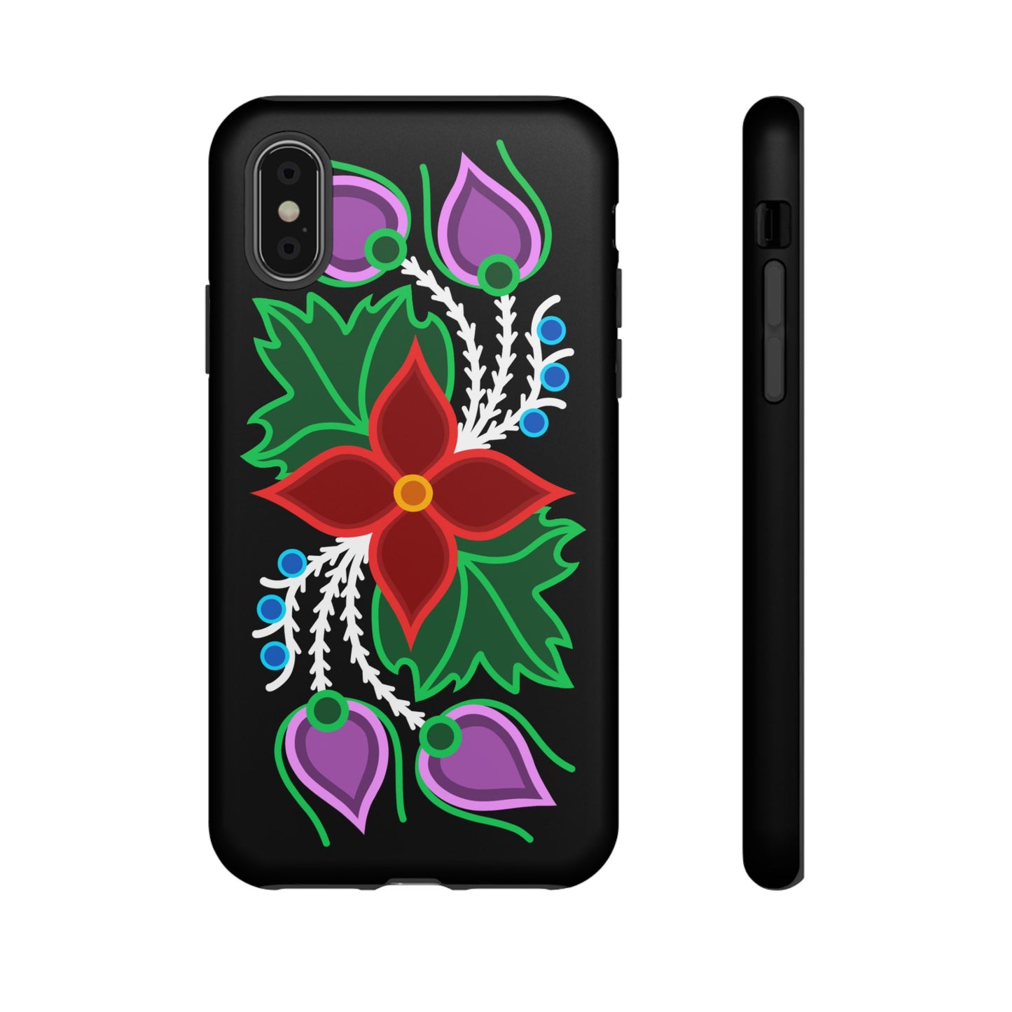 Traditional Ojibwe Floral Tough Phone Cases - Black