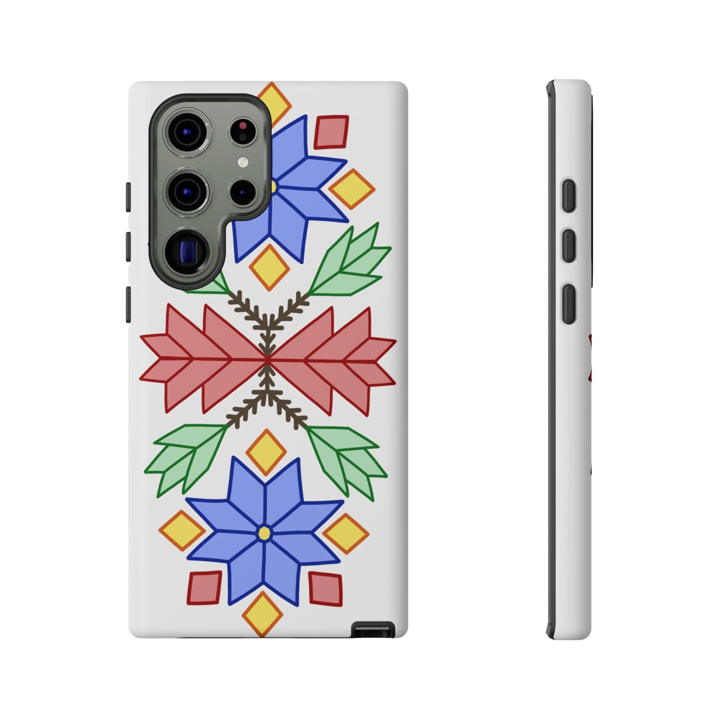 Geometric Ojibwe Floral Tough Phone Cases - White