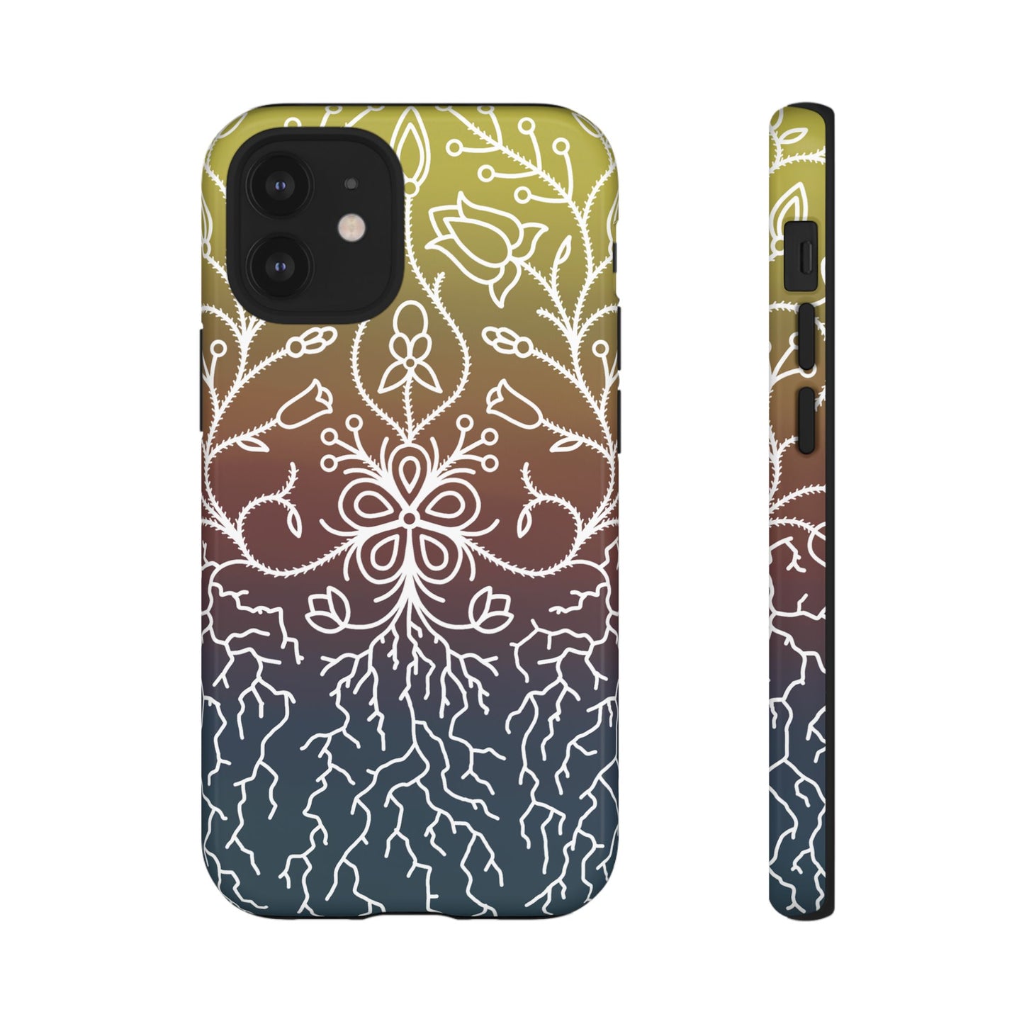 Sunset Ojibwe Floral Print Tough Phone Cases - Black