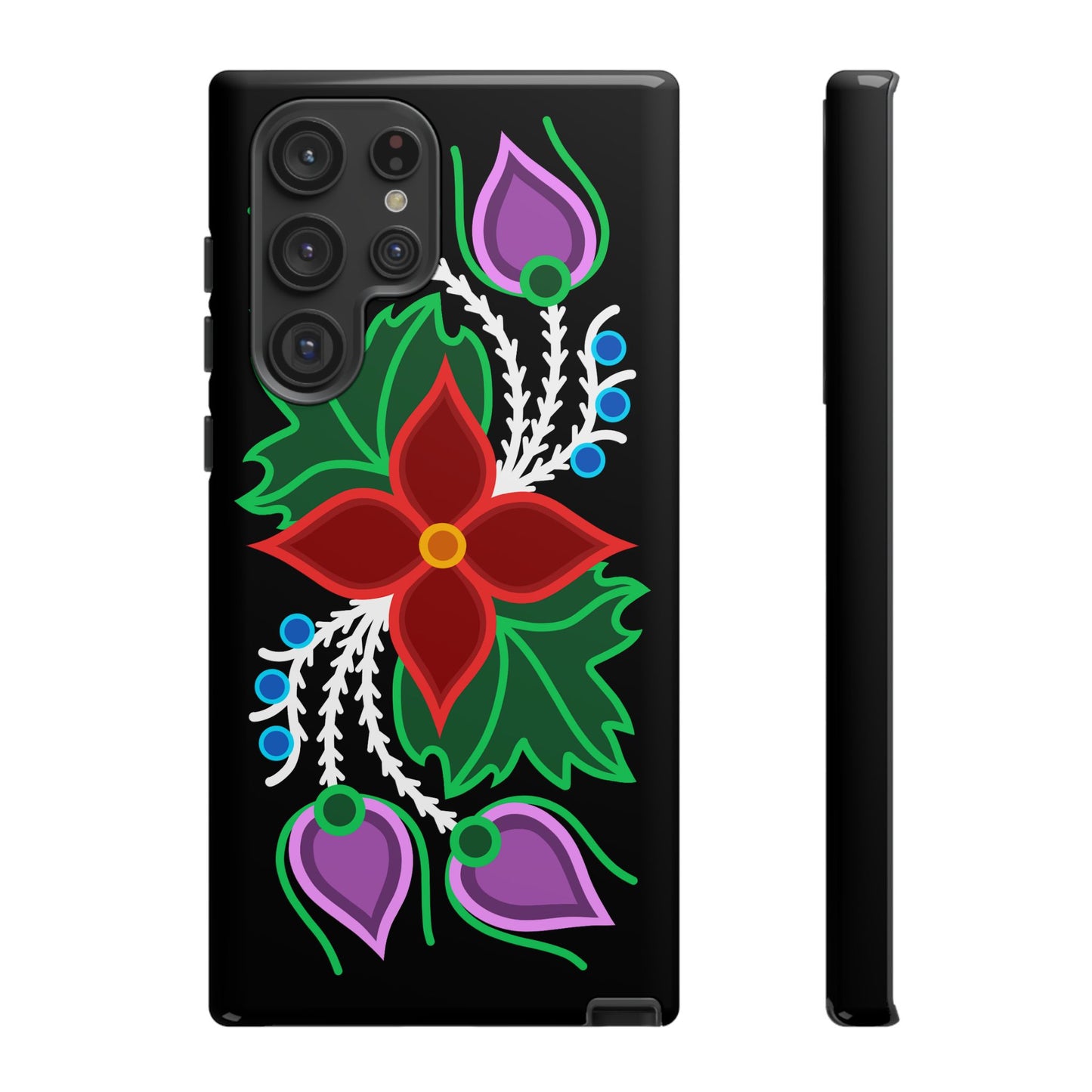 Traditional Ojibwe Floral Tough Phone Cases - Black