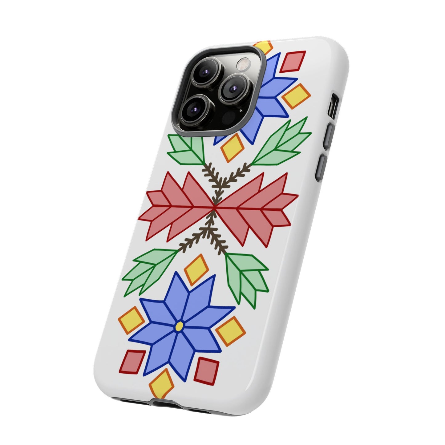 Geometric Ojibwe Floral Tough Phone Cases - White