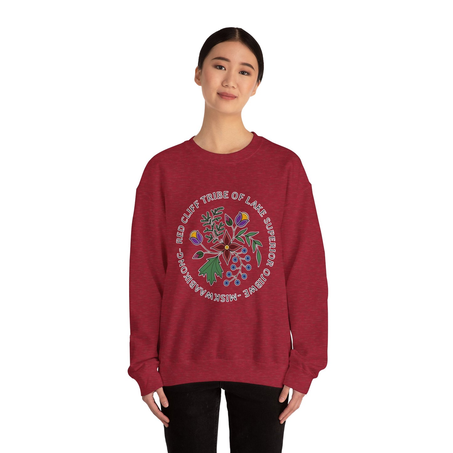 Red Cliff Tribe of Lake Superior Ojibwe Floral Design - Unisex Heavy Blend™ Crewneck Sweatshirt