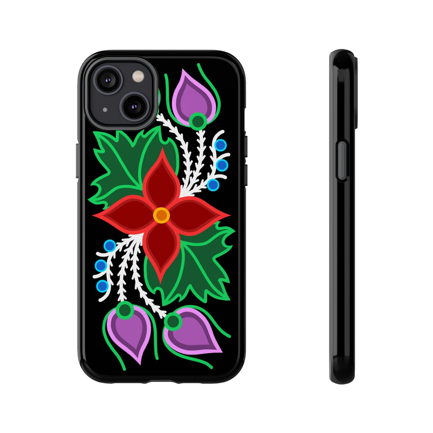 Traditional Ojibwe Floral Tough Phone Cases - Black