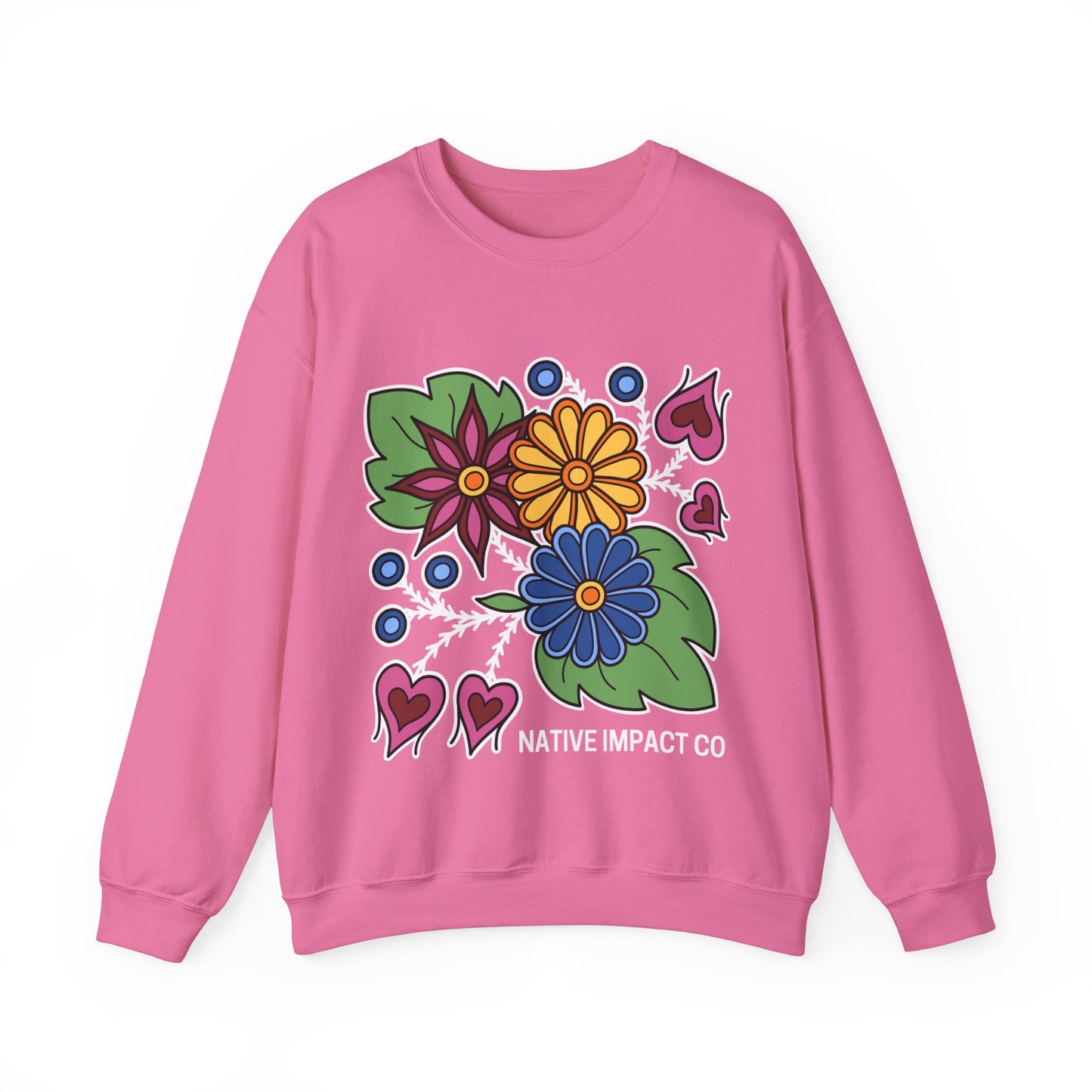 Hearts & Berries Contemporary Ojibwe Floral Design - Unisex Gildan Heavy Blend™ Crewneck Sweatshirt