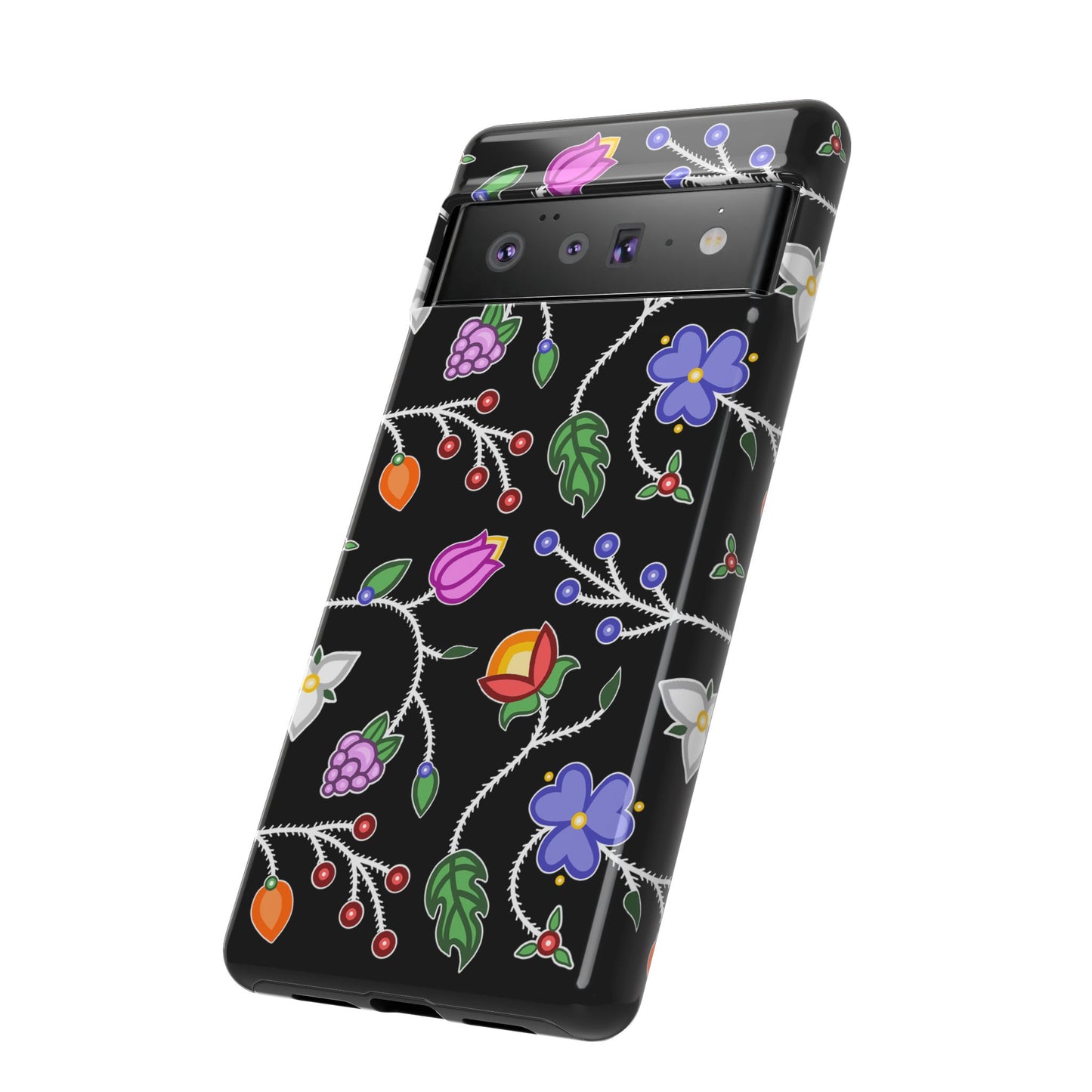 Ojibwe Floral Tough Phone Cases - Black