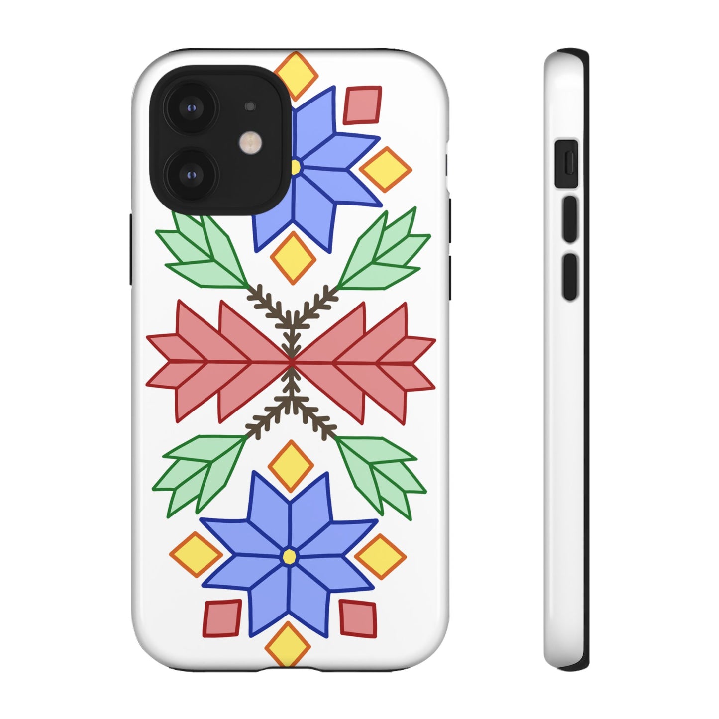 Geometric Ojibwe Floral Tough Phone Cases - White