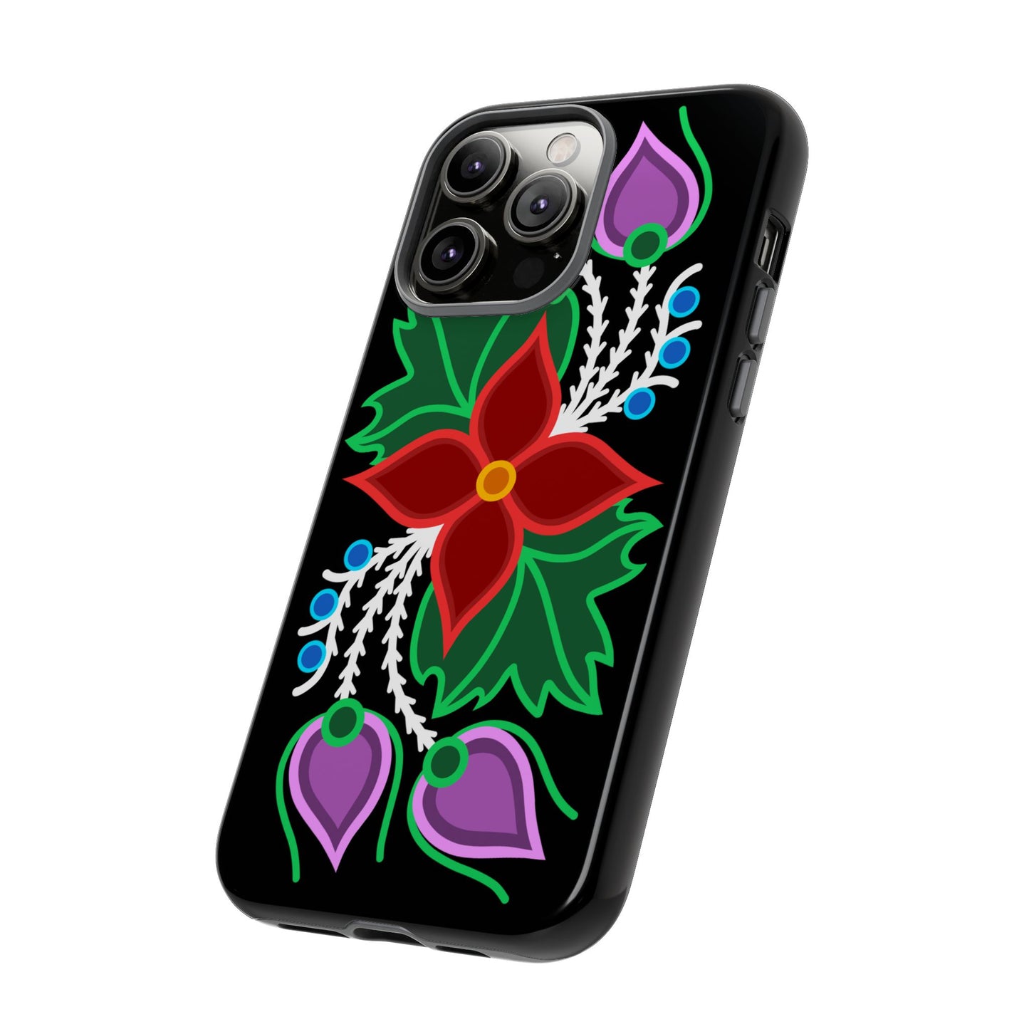 Traditional Ojibwe Floral Tough Phone Cases - Black