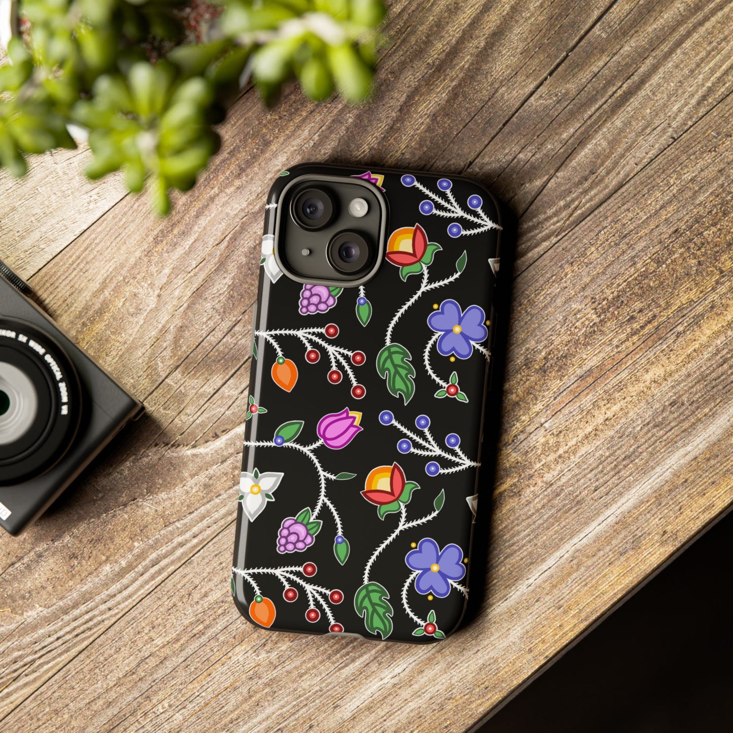 Ojibwe Floral Tough Phone Cases - Black