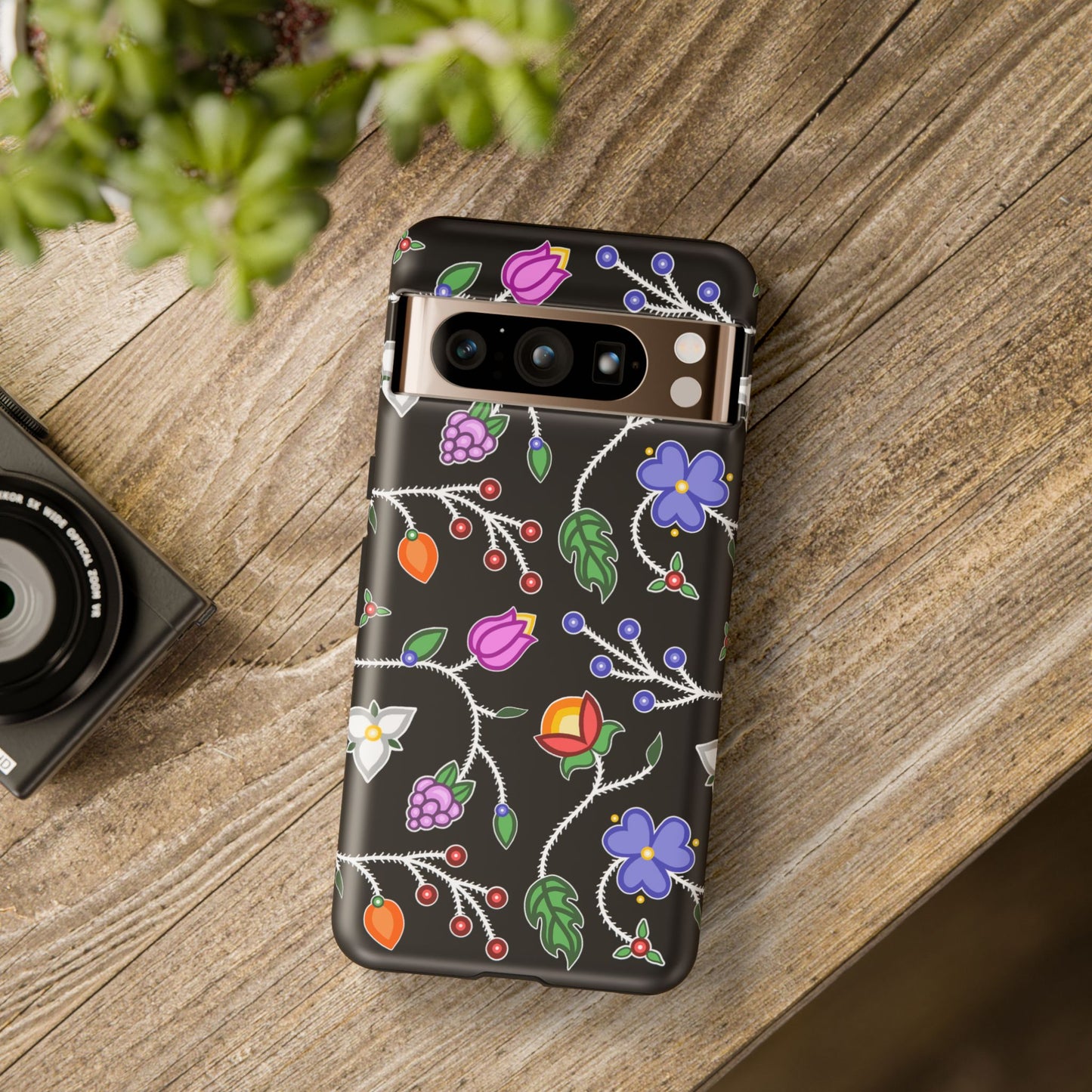 Ojibwe Floral Tough Phone Cases - Black