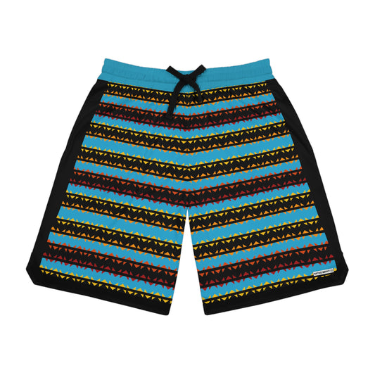 Turquoise With Fire Colors Geometric Pattern - Basketball Rib Shorts