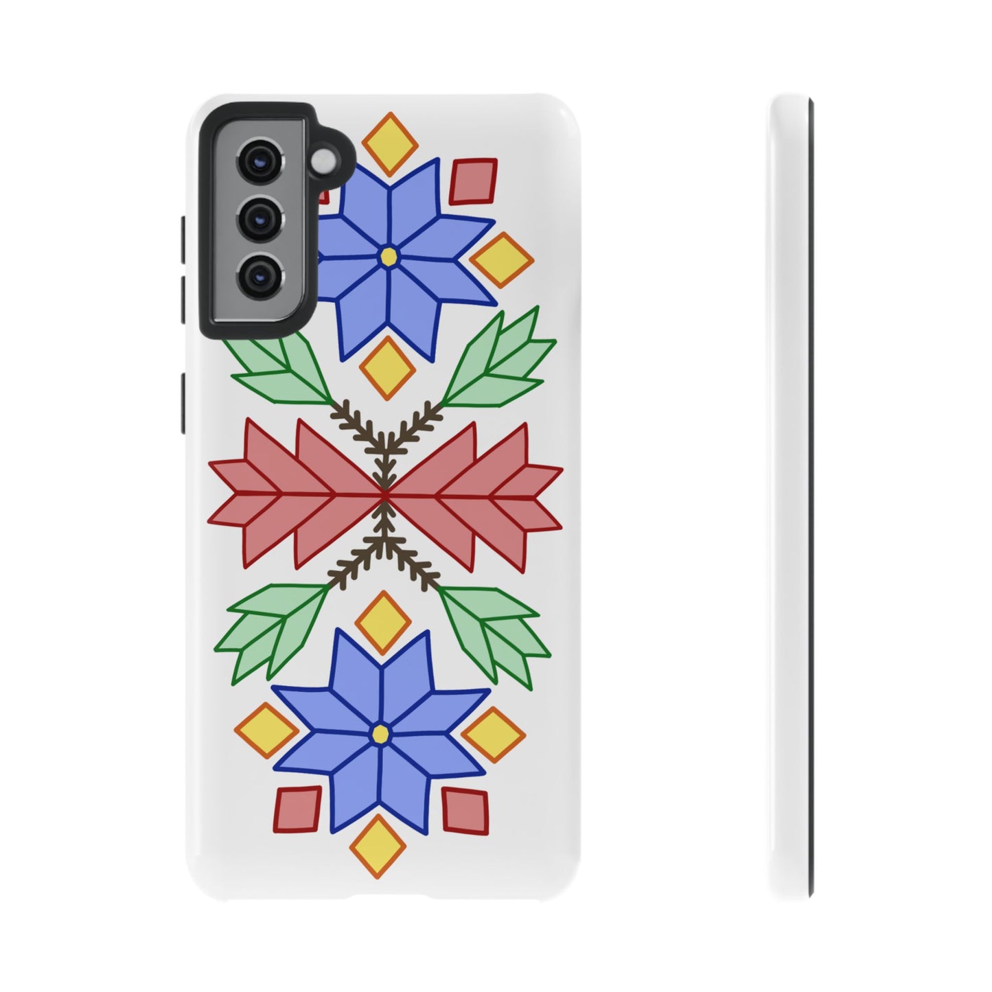 Geometric Ojibwe Floral Tough Phone Cases - White