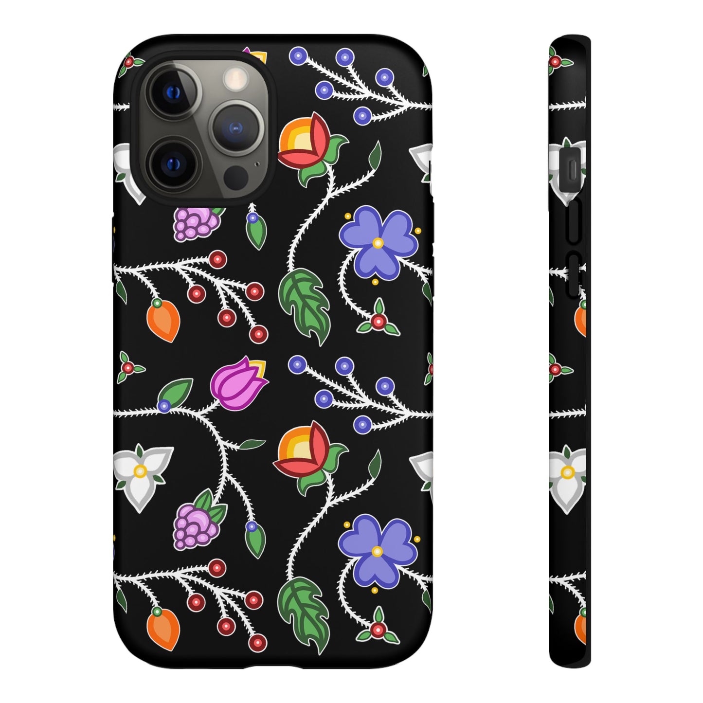 Ojibwe Floral Tough Phone Cases - Black