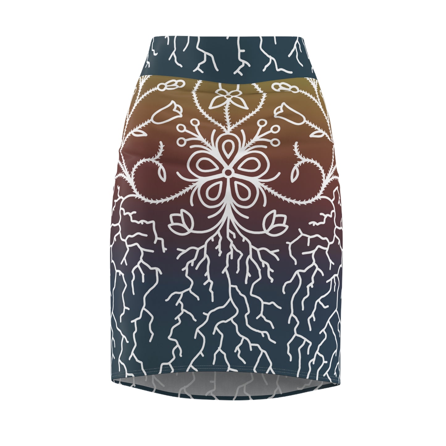 Sunset Ojibwe Floral Design - Women's Pencil Skirt