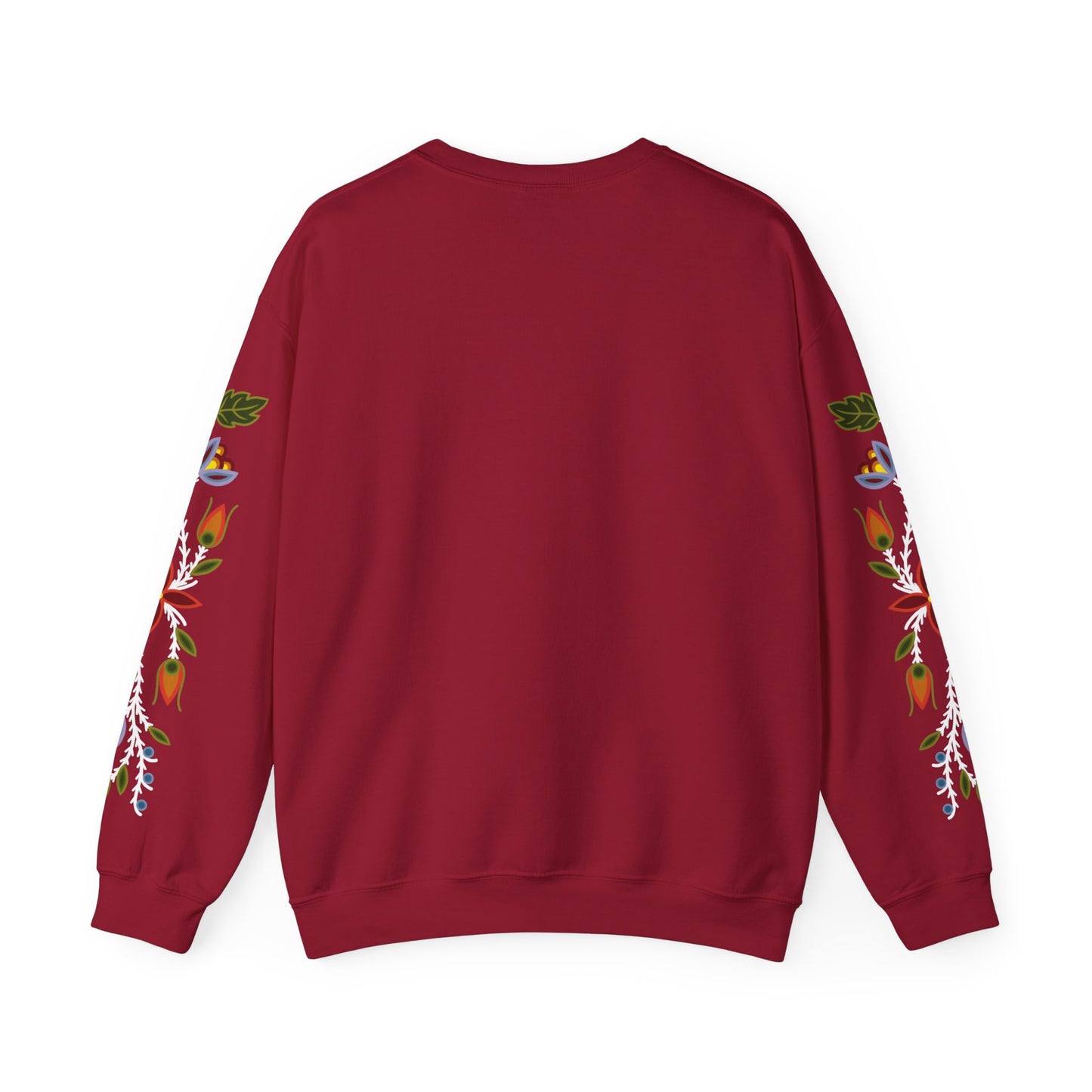 Miskwaabikong Indoonjibaa - Red Cliff Ojibwe Floral Sleeve Design - Unisex Heavy Blend™ Crewneck Sweatshirt