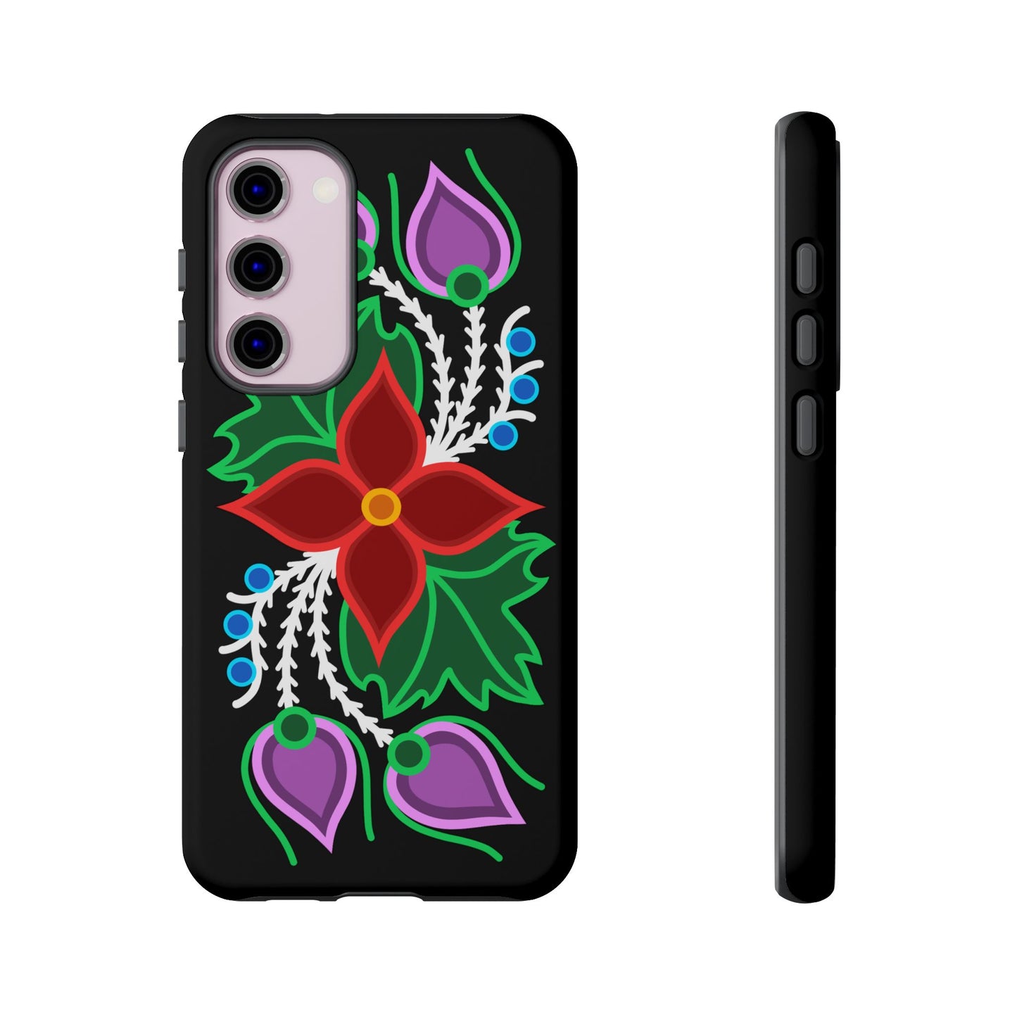 Traditional Ojibwe Floral Tough Phone Cases - Black