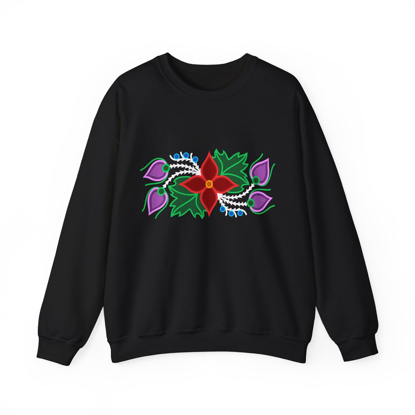 Red Floral & Blue Berries - Ojibwe Floral Design - Unisex Gildan Heavy Blend™ Crewneck Sweatshirt