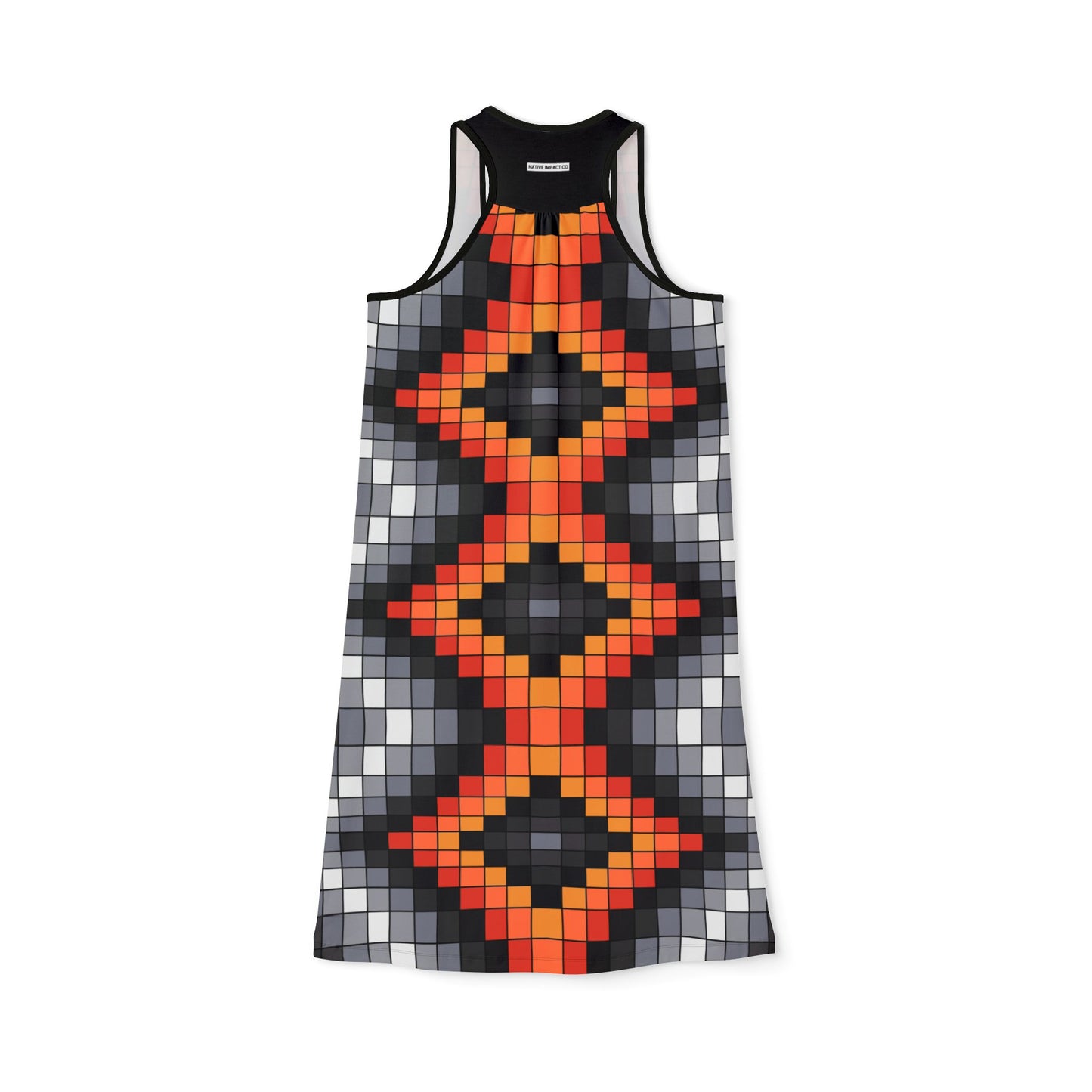 Geometric Print - Women's Racerback Dress - Black & Fire Colors