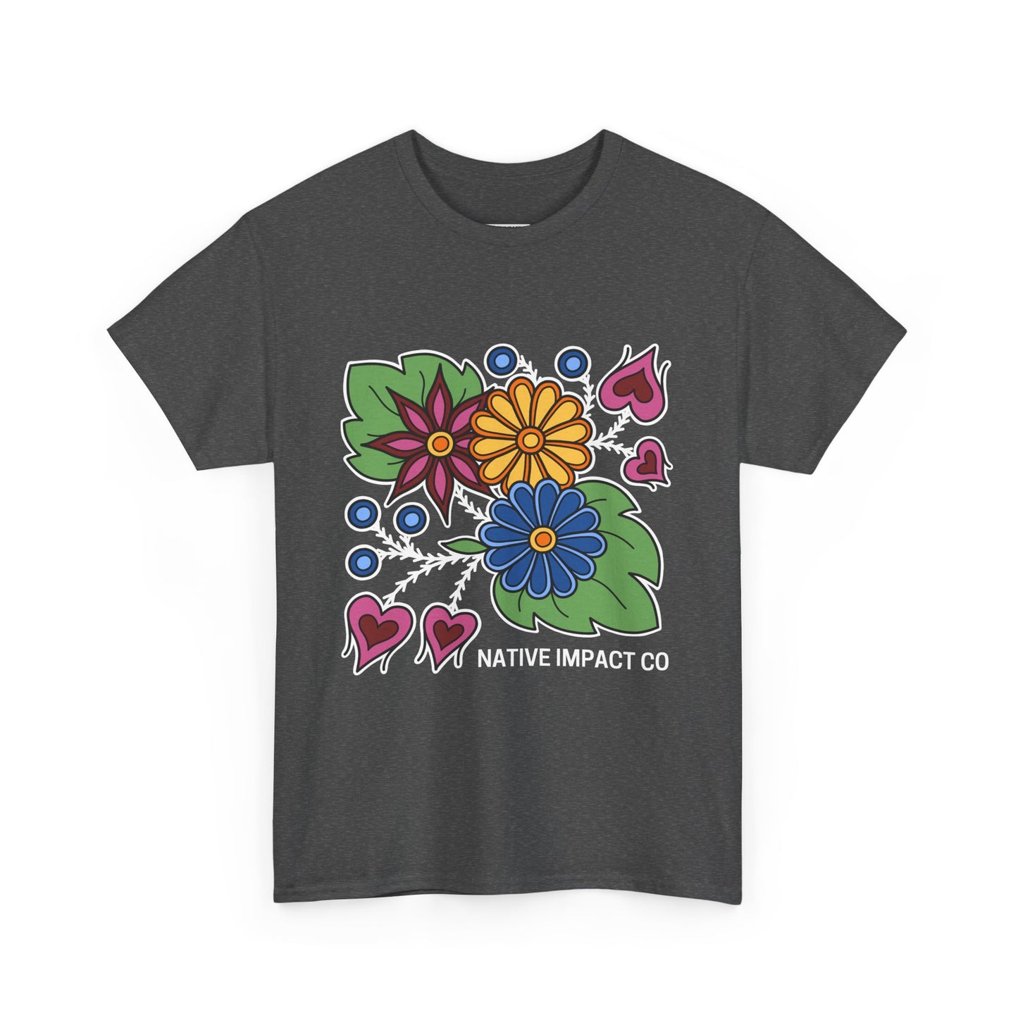 Hearts & Berries Contemporary Ojibwe Floral Design - Unisex Gildan Heavy Cotton Tee