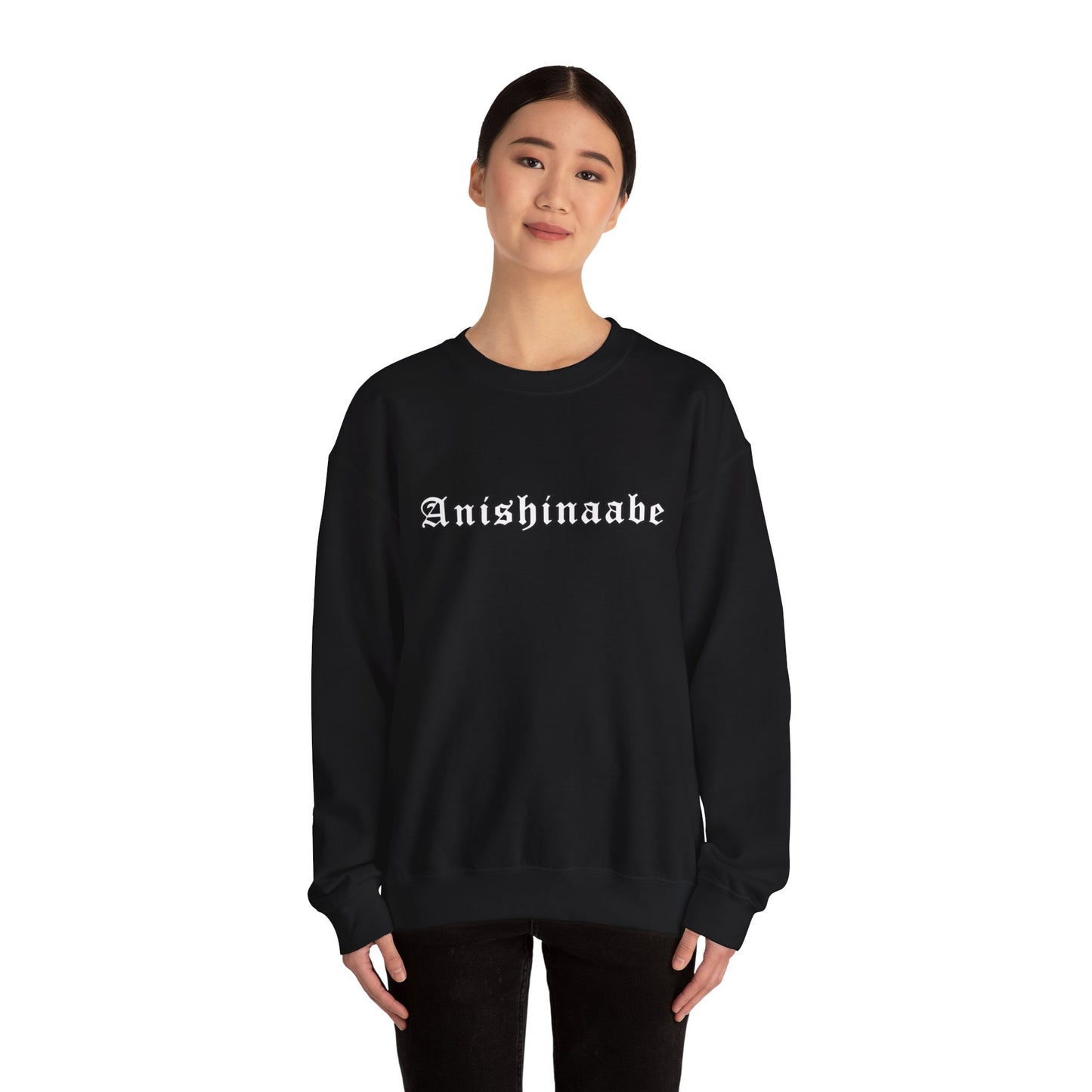 Anishinaabe Old English Text Design - Unisex Gildan Heavy Blend™ Crewneck Sweatshirt