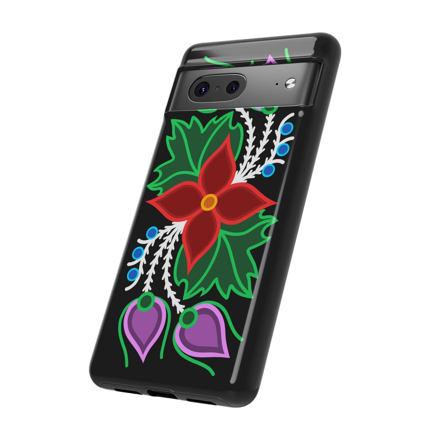 Traditional Ojibwe Floral Tough Phone Cases - Black