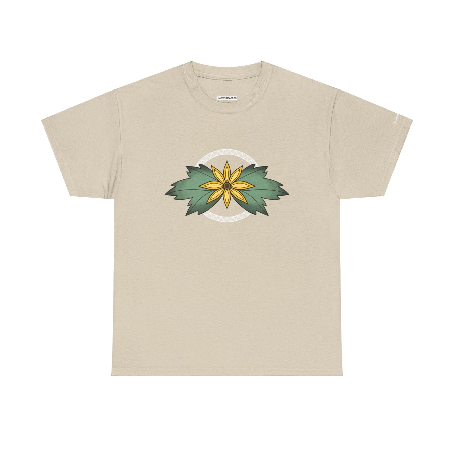 Ojibwe Floral Sunflower Chest Design - Unisex Gildan Heavy Cotton Tee