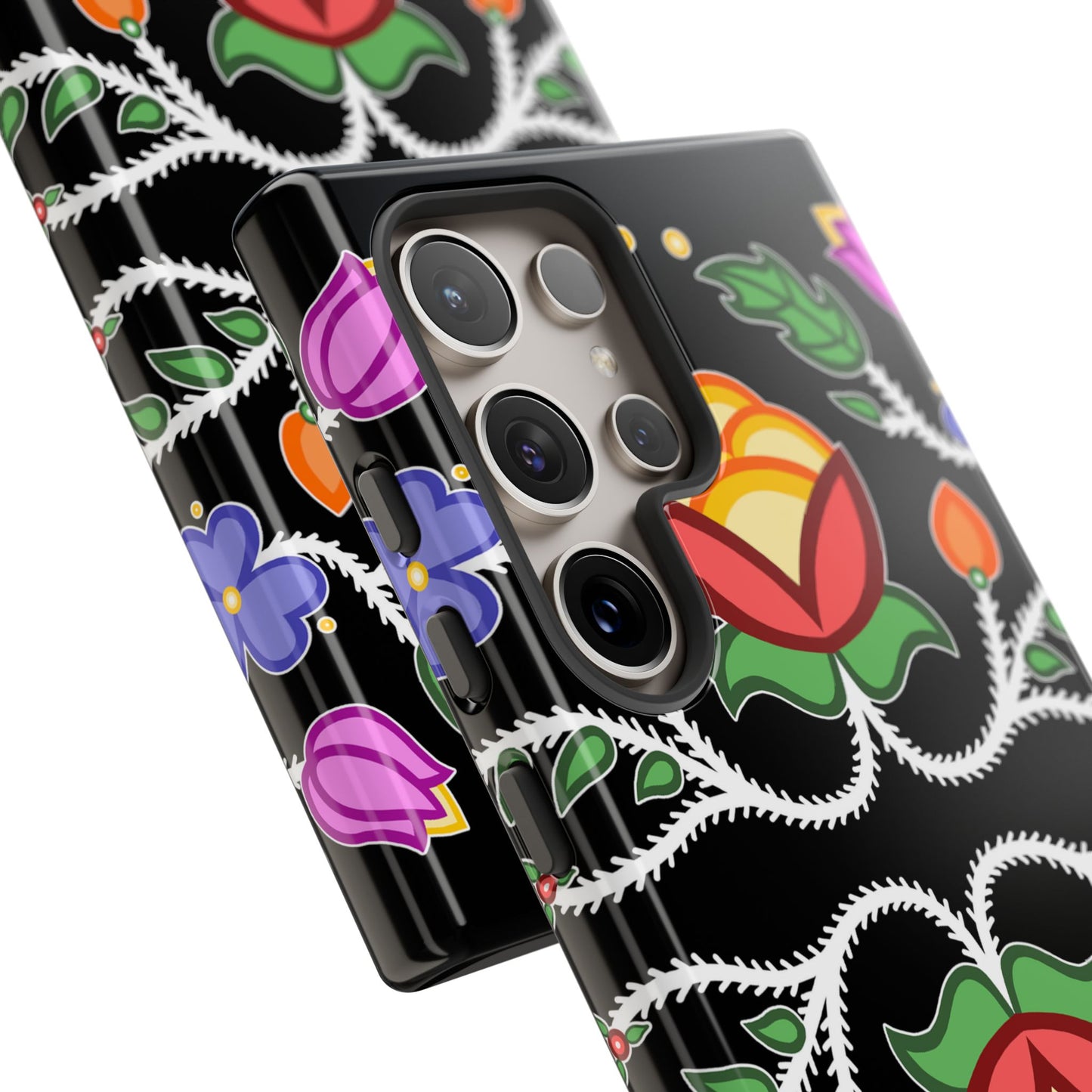 Tulip Design - Ojibwe Floral Tough Phone Cases - Black