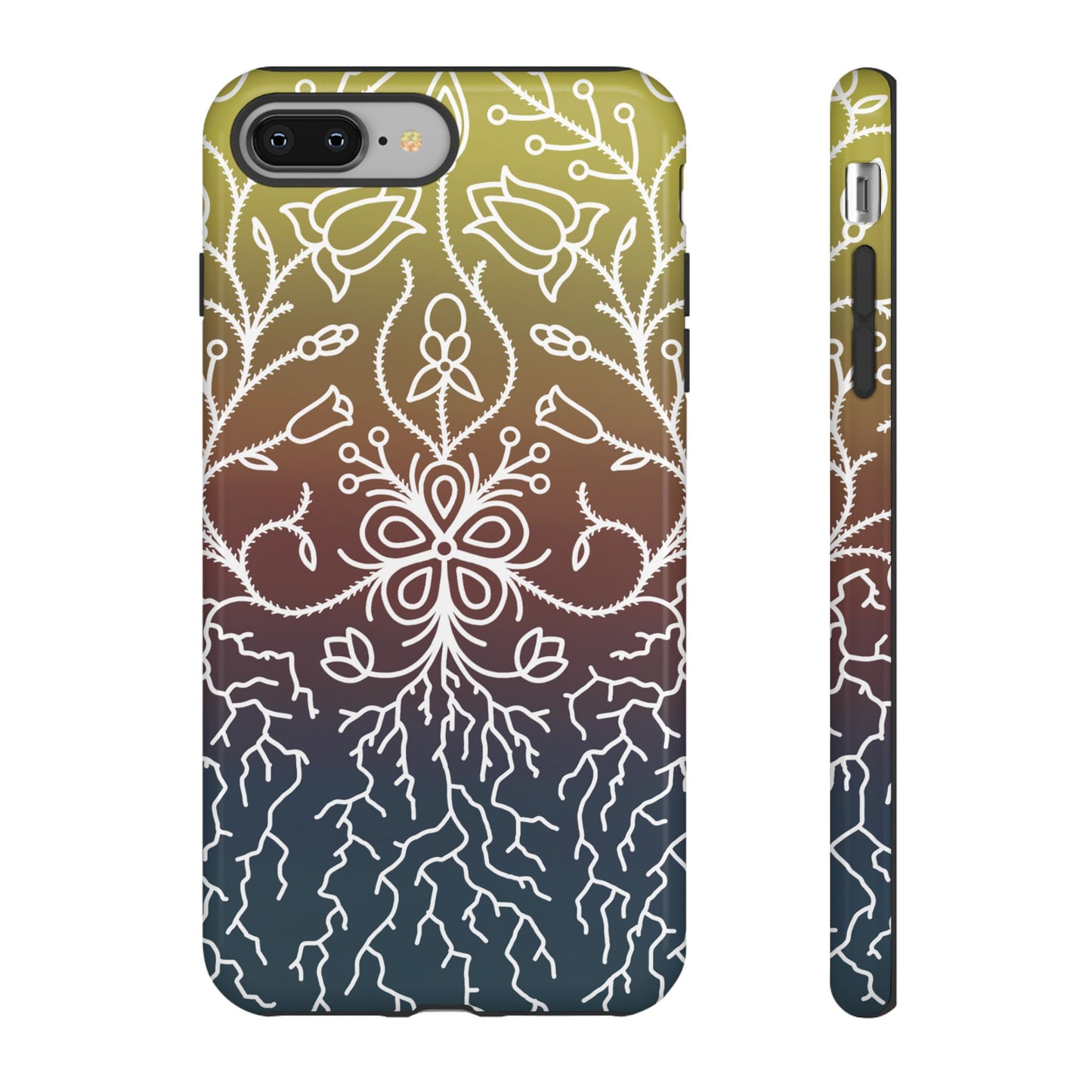 Sunset Ojibwe Floral Print Tough Phone Cases - Black