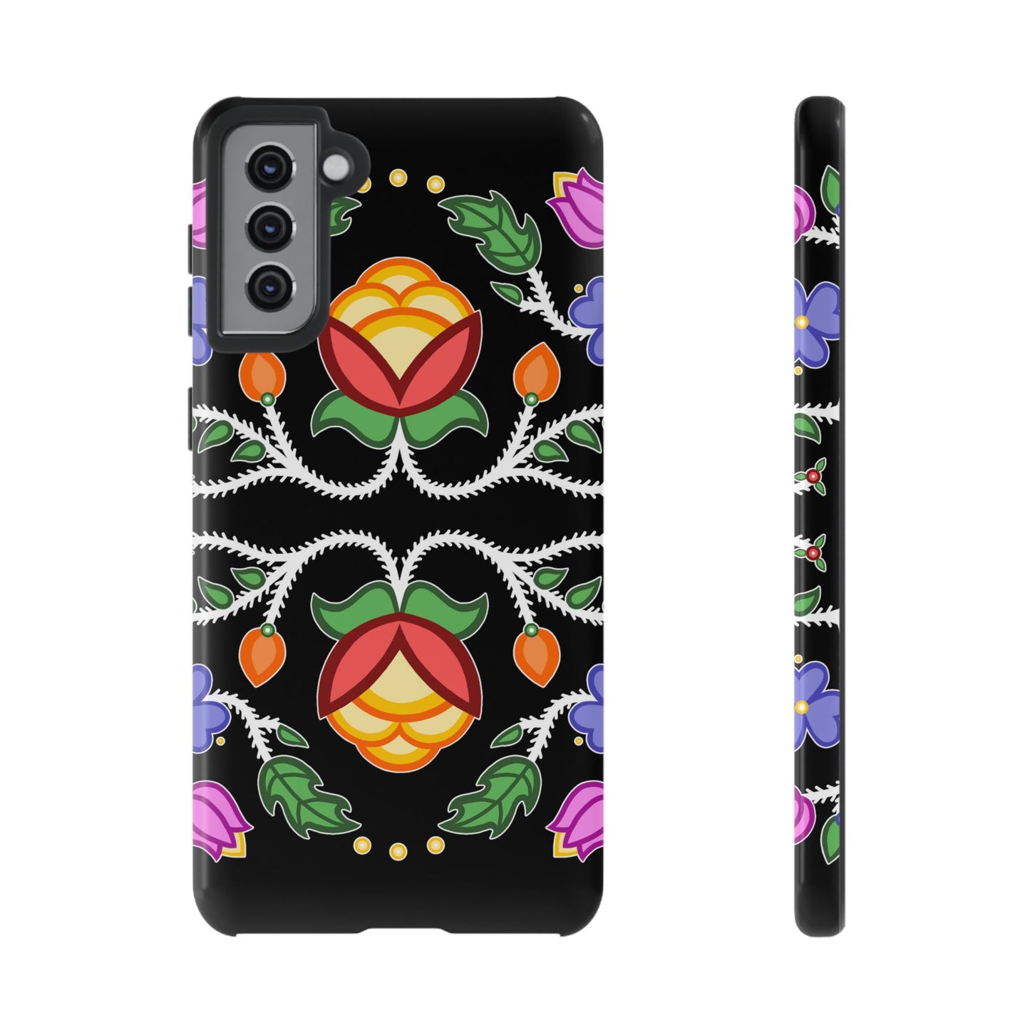 Tulip Design - Ojibwe Floral Tough Phone Cases - Black