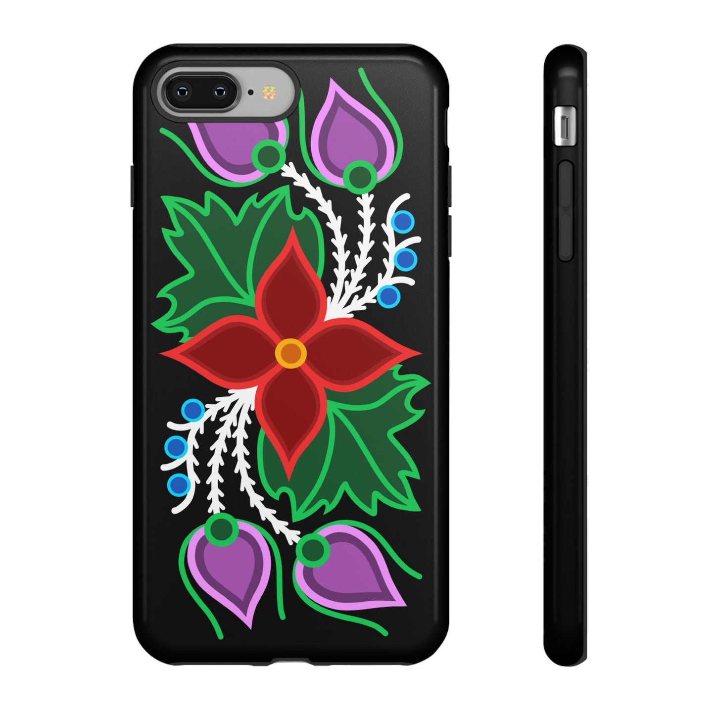 Traditional Ojibwe Floral Tough Phone Cases - Black