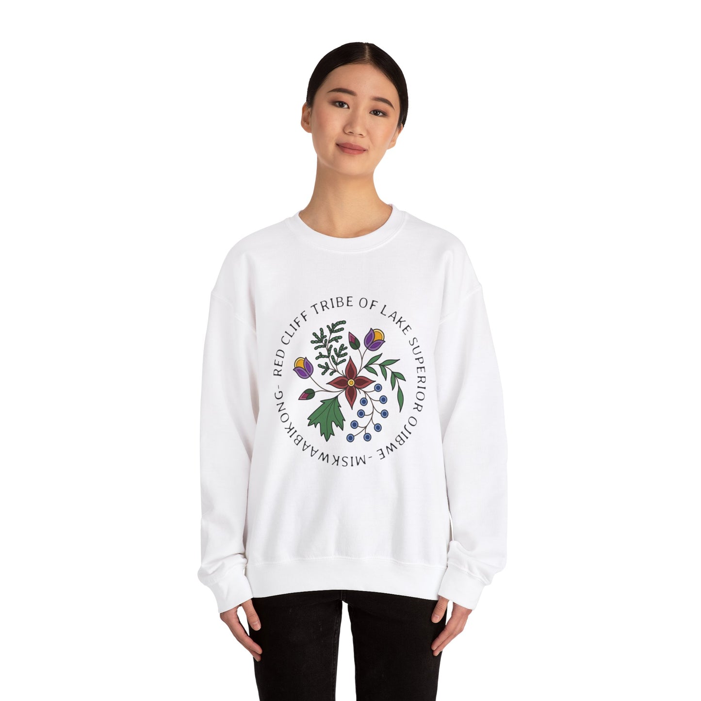 Red Cliff Tribe of Lake Superior Ojibwe Floral Design - Unisex Heavy Blend™ Crewneck Sweatshirt